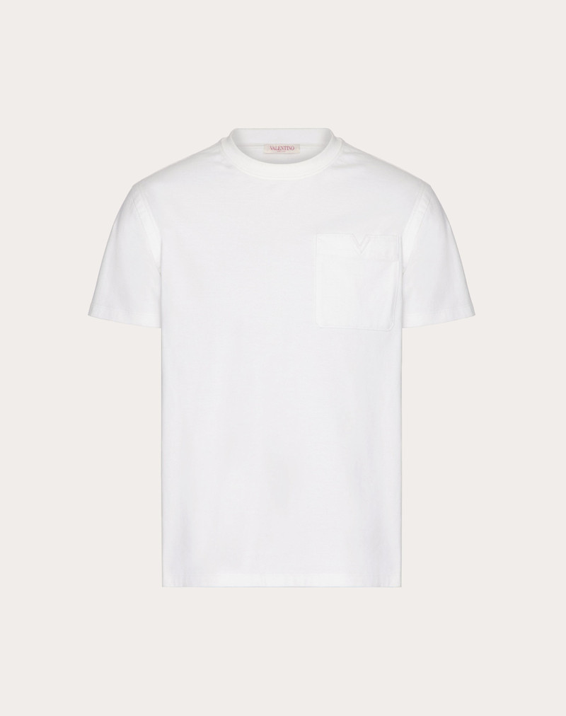 COTTON T-SHIRT WITH TOPSTITCHED V DETAIL 1