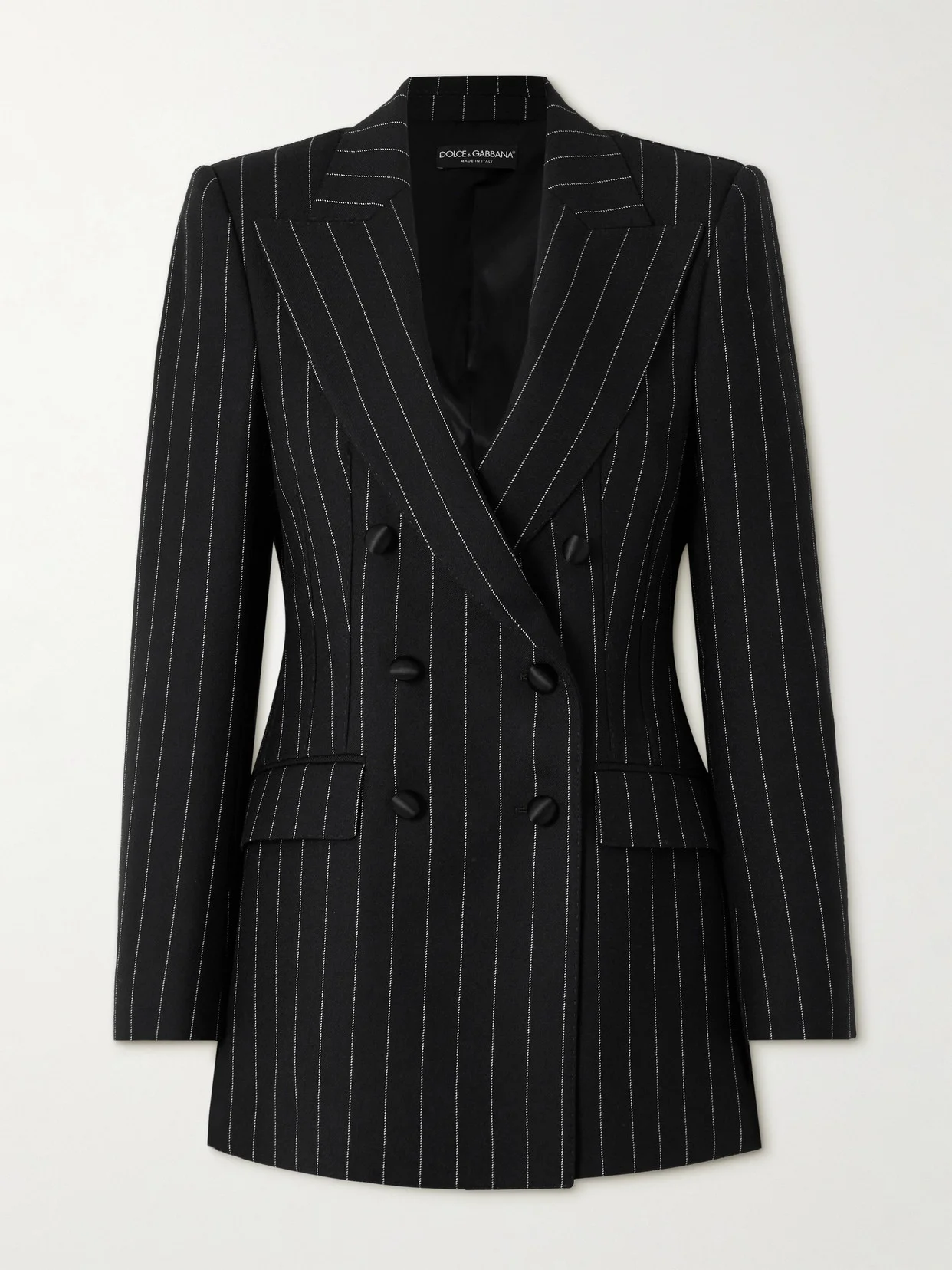 Double-breasted Pinstriped Wool-blend Blazer - 1