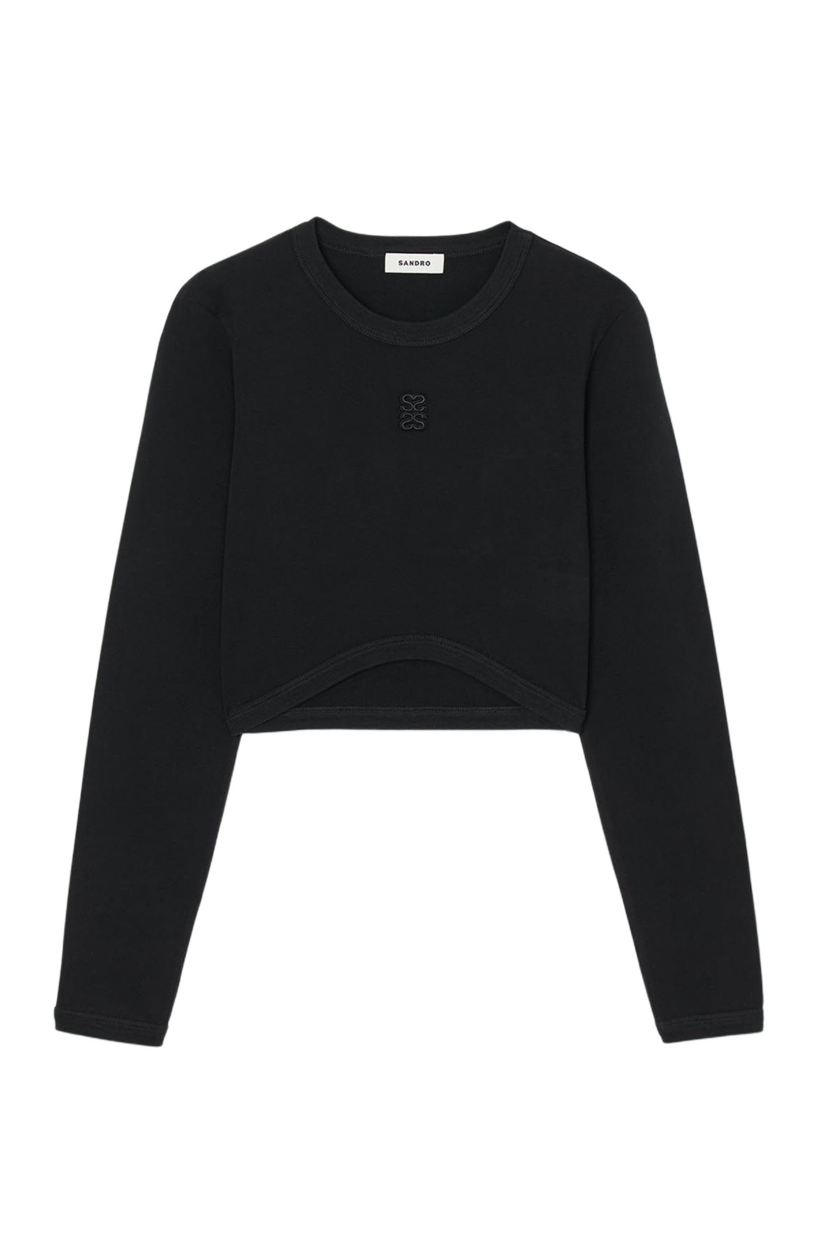 SANDRO Cropped embroidered T-shirt in Black at Nordstrom - 5