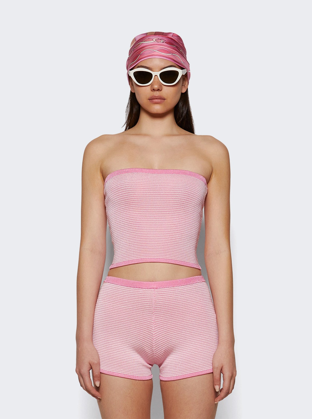 Micro Stripe Lycra Tube Top Guava Stripe - 2