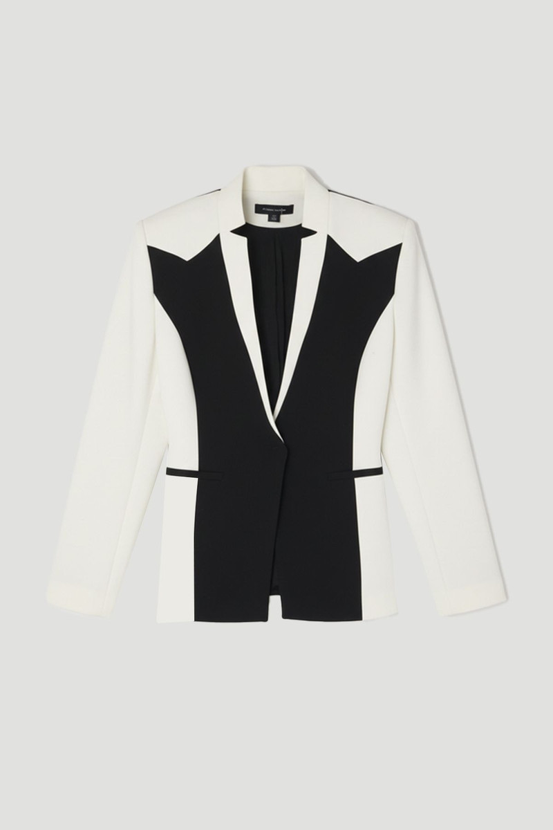 Compact Stretch Colour Block Tailored Single Breasted Blazer 4