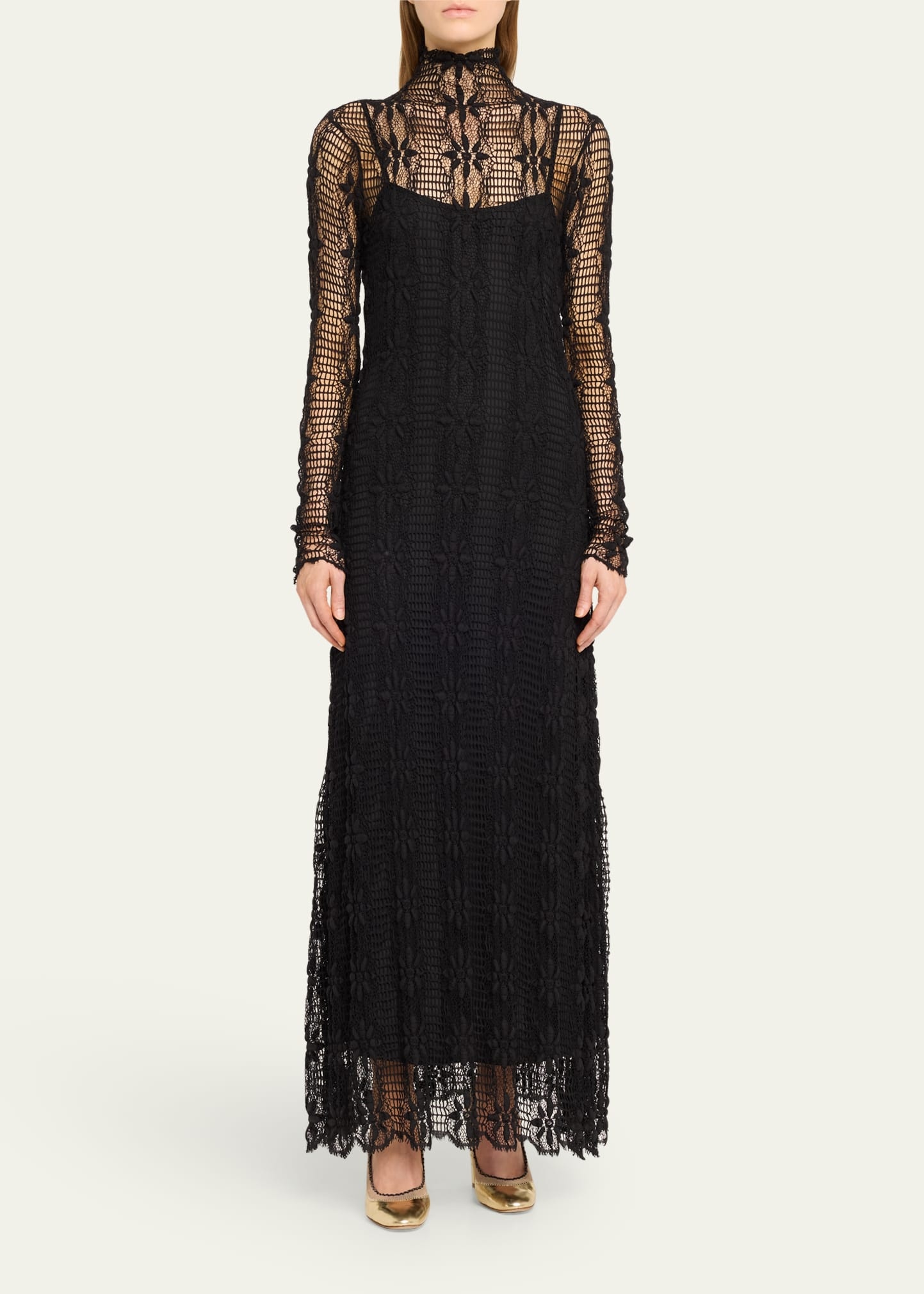 Talia Open Lace Mock-Neck Maxi Dress - 2