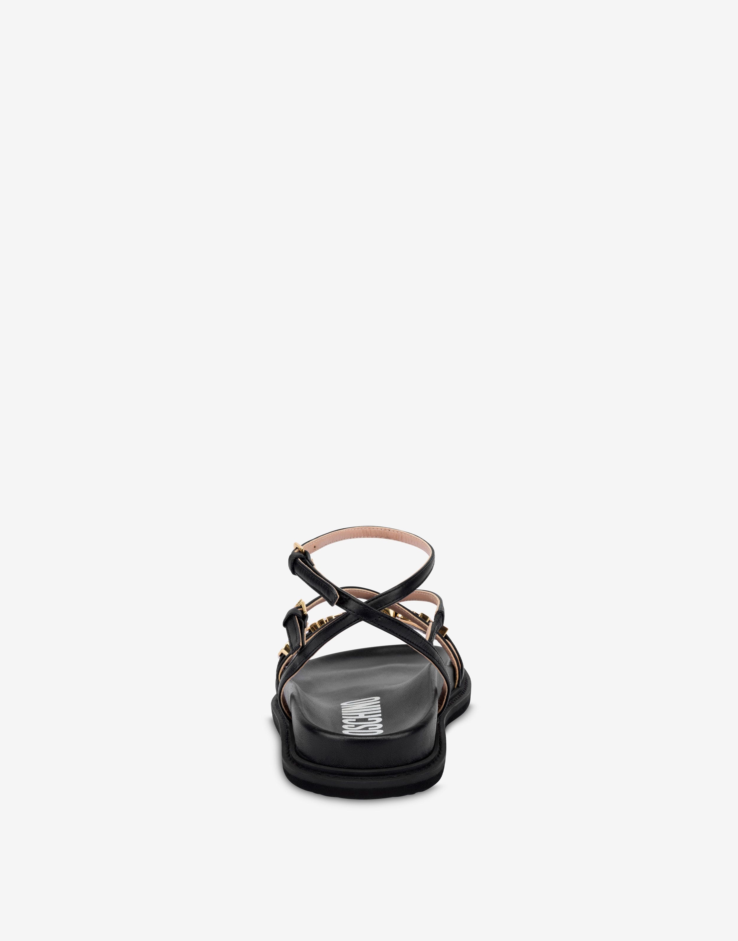 LETTERING LOGO CALFSKIN FLAT SANDALS - 3