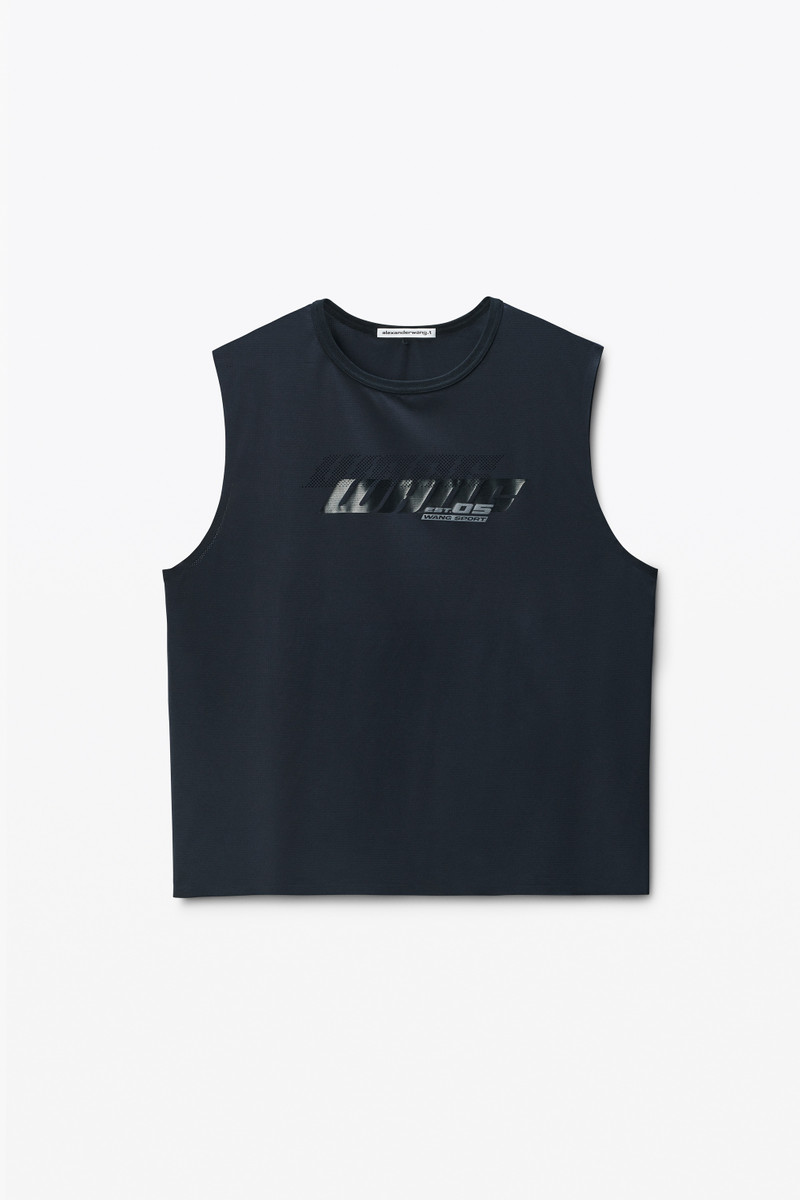 Black Laser-Cut Logo Muscle Shirt 1