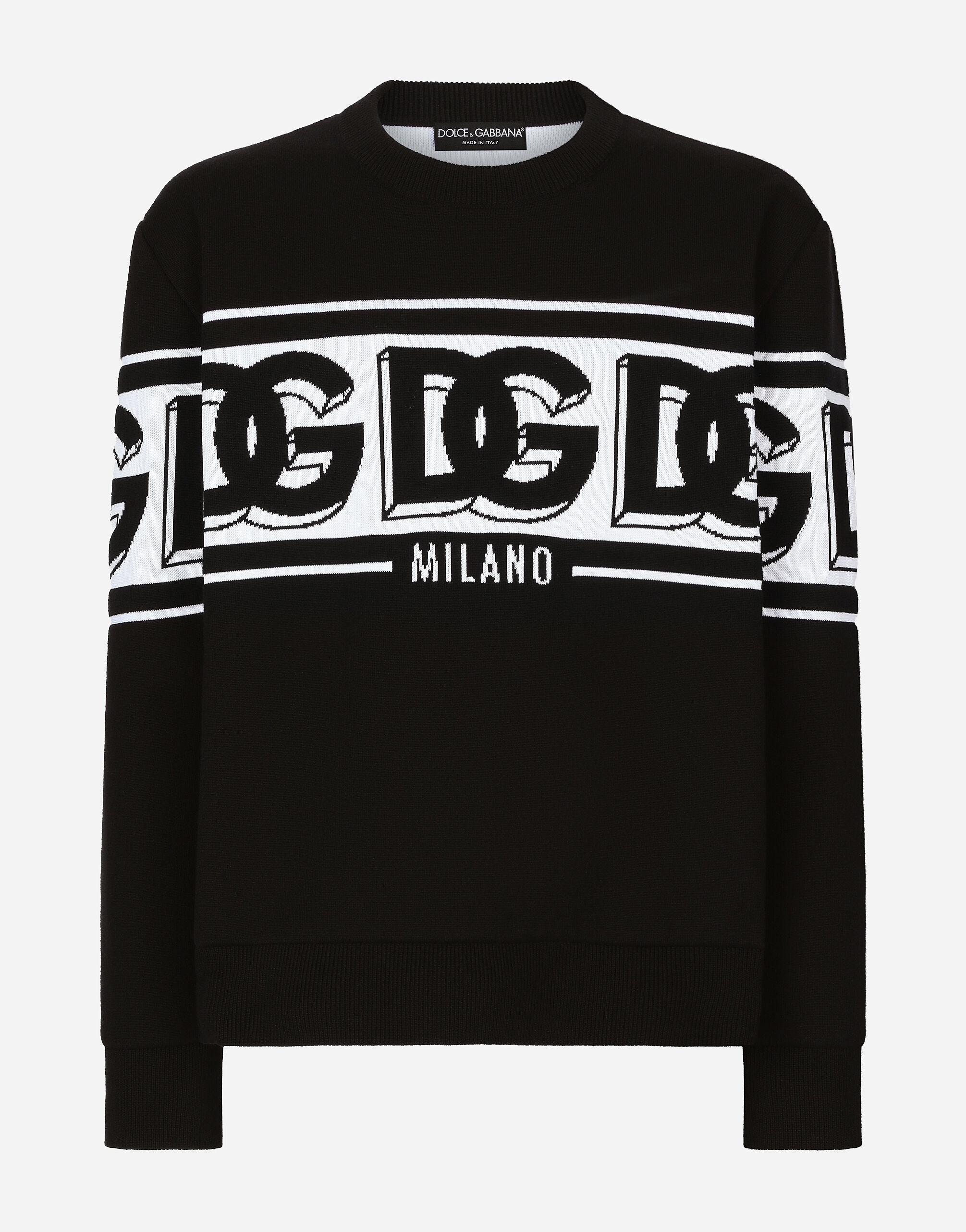 Wool jacquard round-neck sweater with DG logo - 1