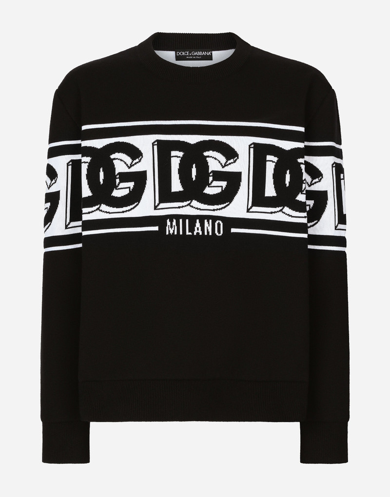 Wool jacquard round-neck sweater with DG logo 1