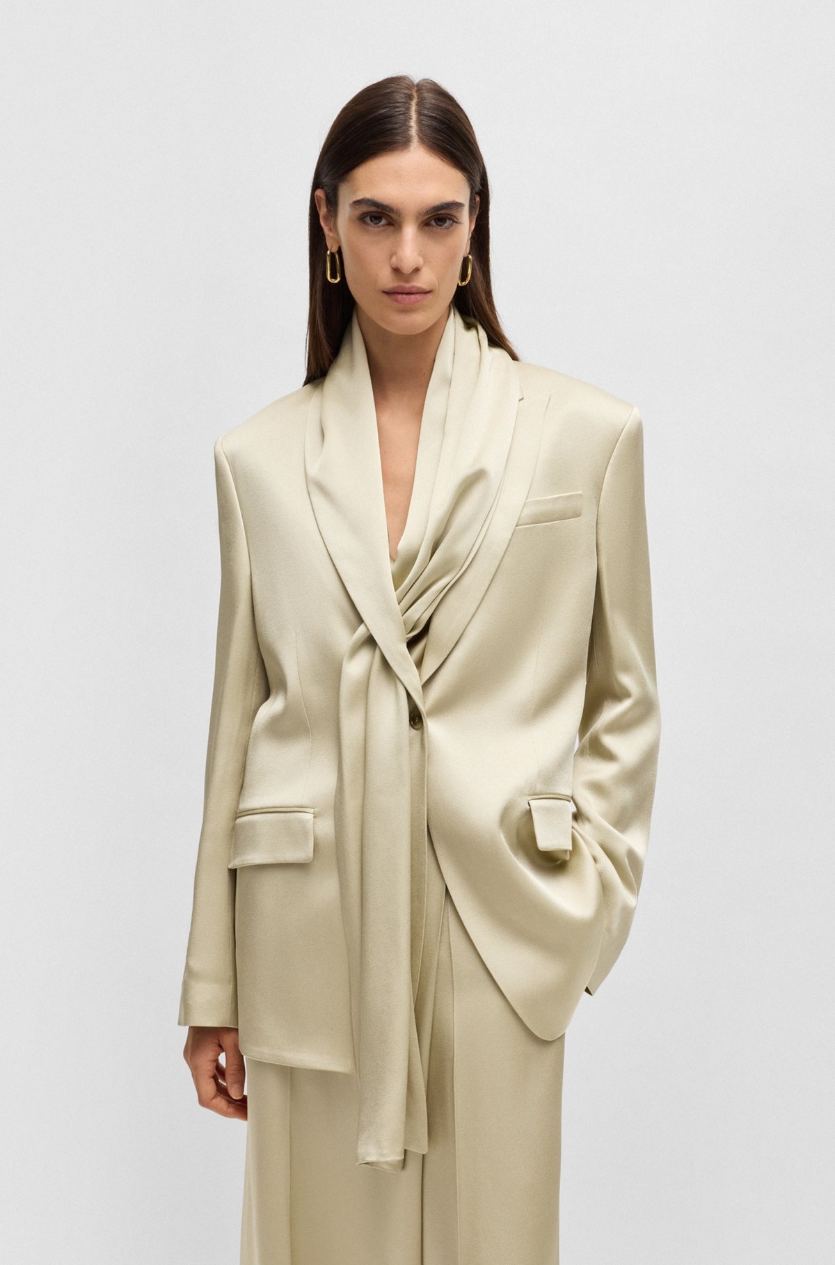 REGULAR-FIT JACKET IN SHINY FABRIC WITH SHAWL DETAIL - 2