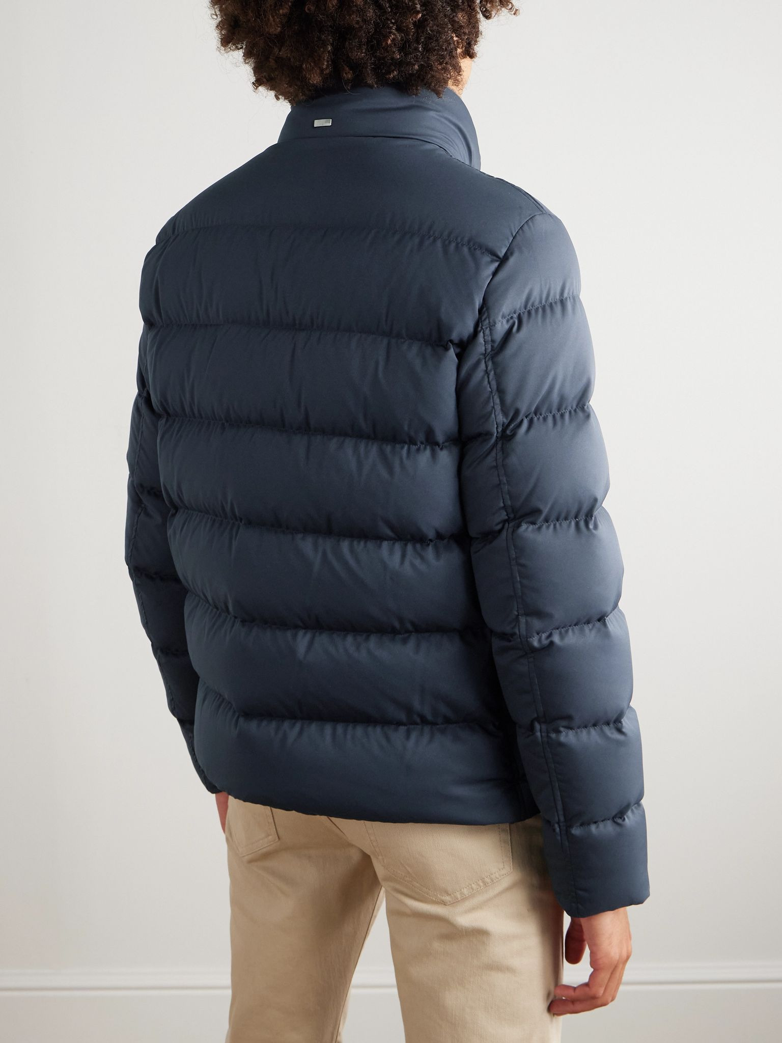 Plush-Trimmed Quilted Twill Down Jacket Navy - 3