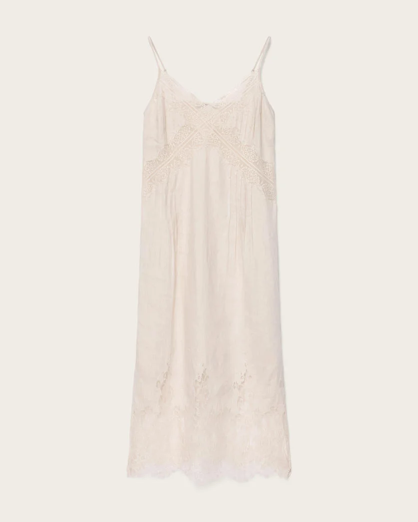 SAMIA LINEN LACE MIDI DRESS - 1