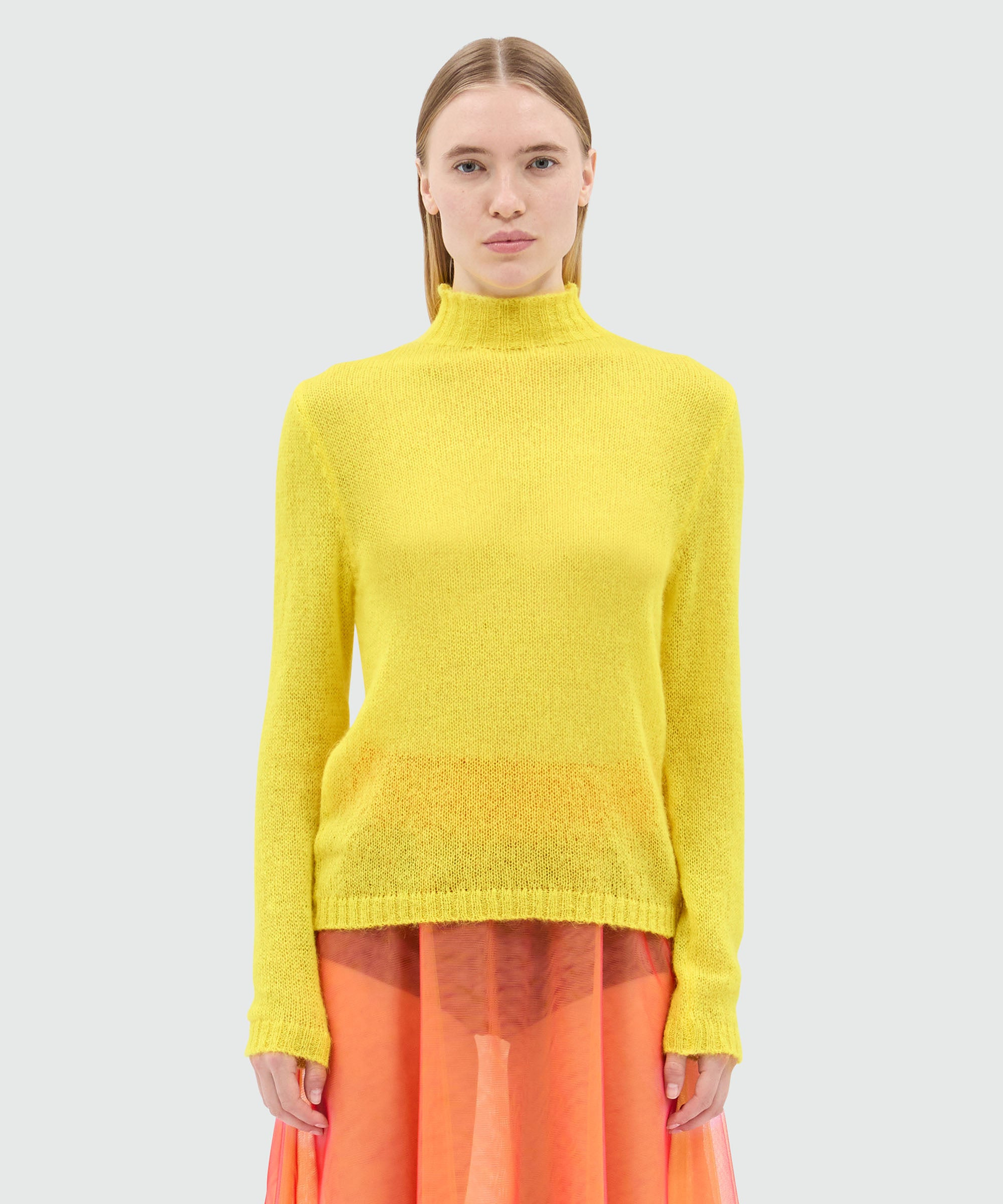 Yellow turtleneck sweater in superlight mohair - 2