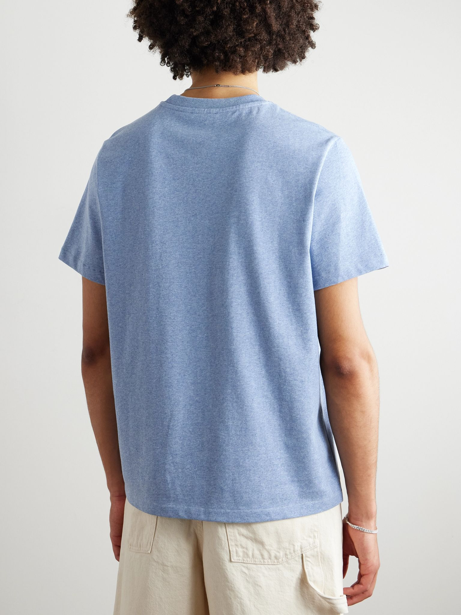 Logo-Embroidered Cotton-Jersey T-Shirt Blue - 4