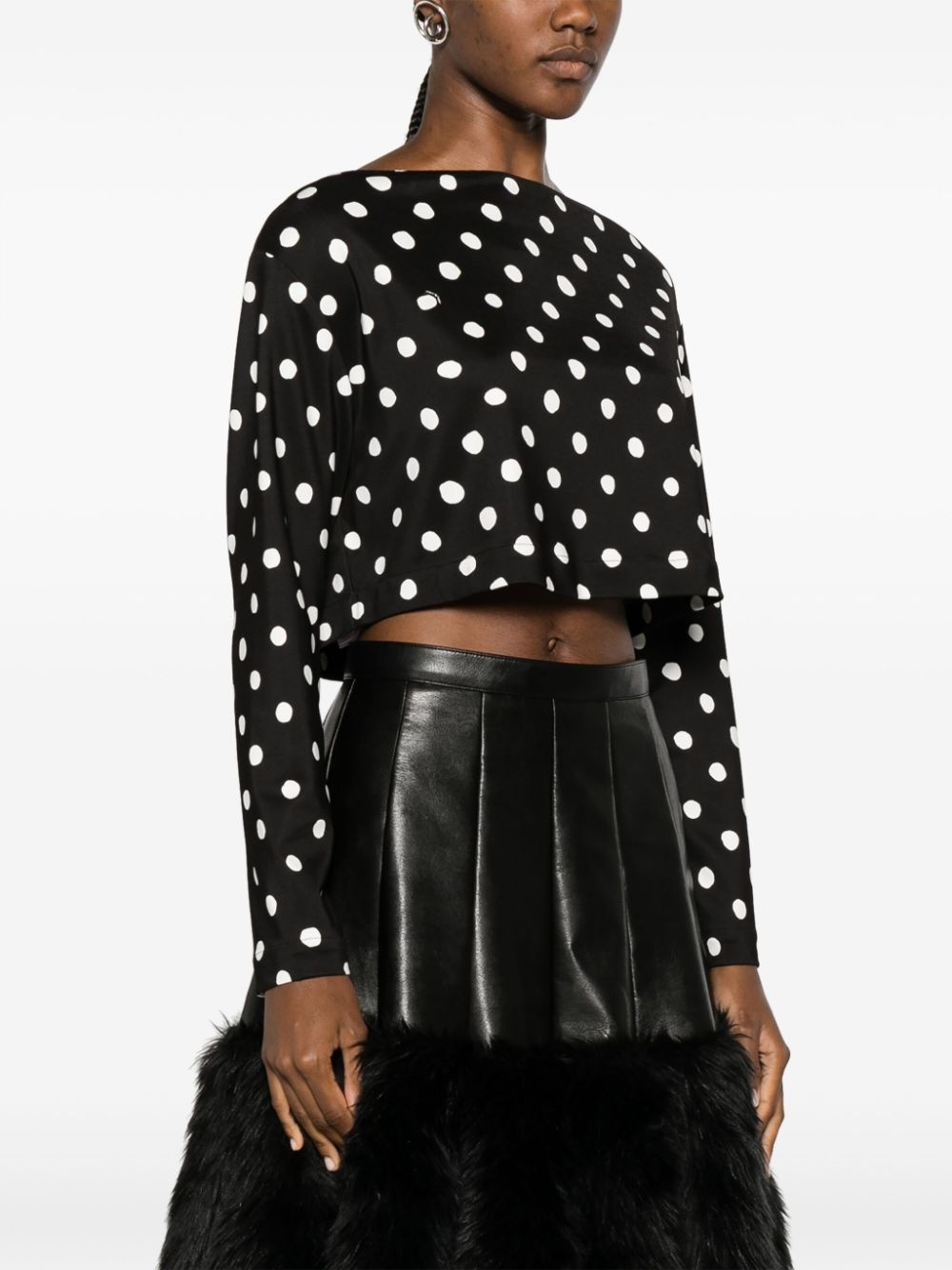 polka-dot boat-neck cropped blouse - 3