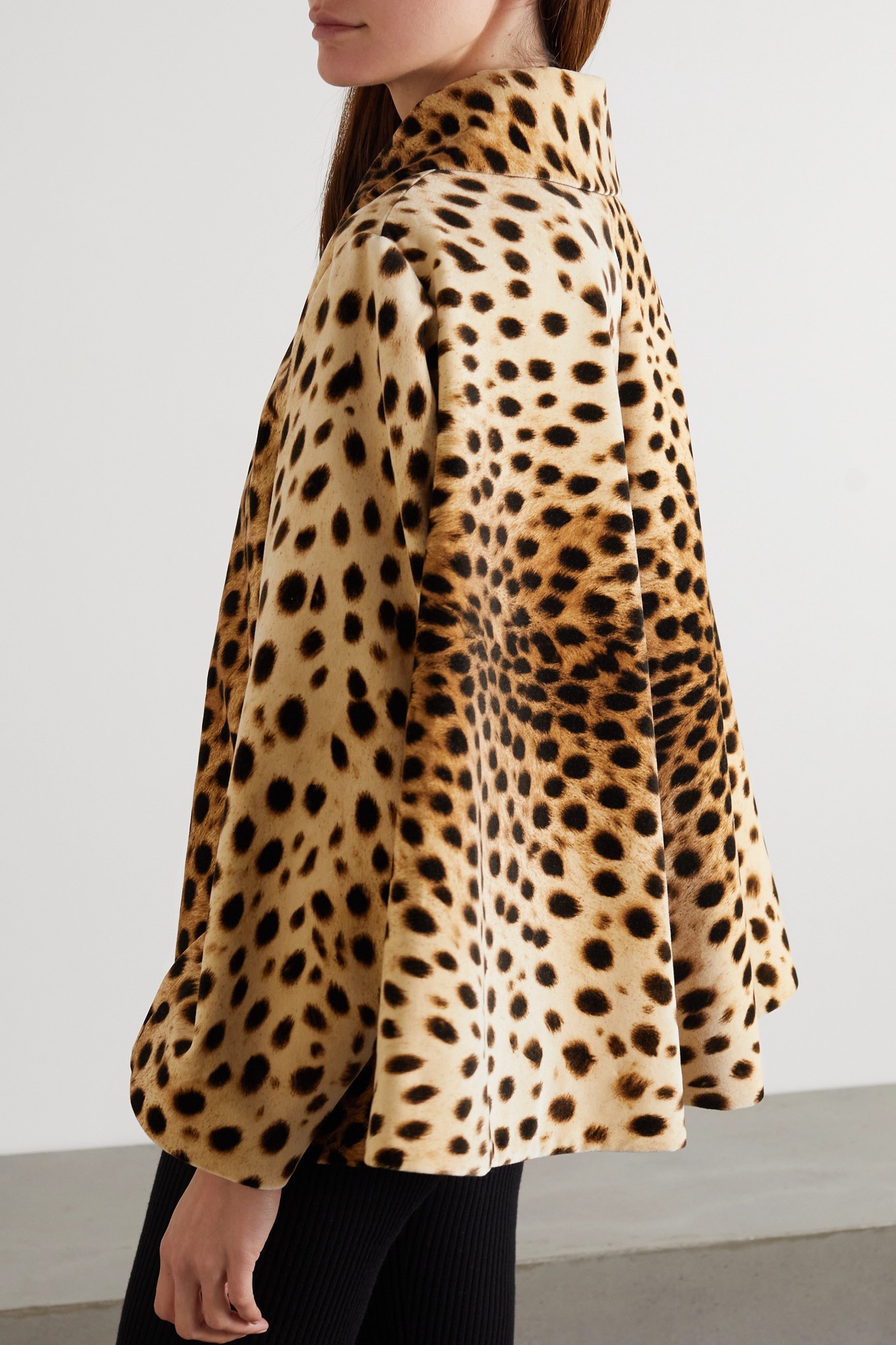 Leopard-print cotton-velvet cape - 4