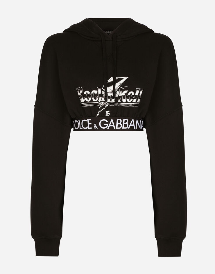 Cropped jersey hoodie with rock’n’roll print - 4