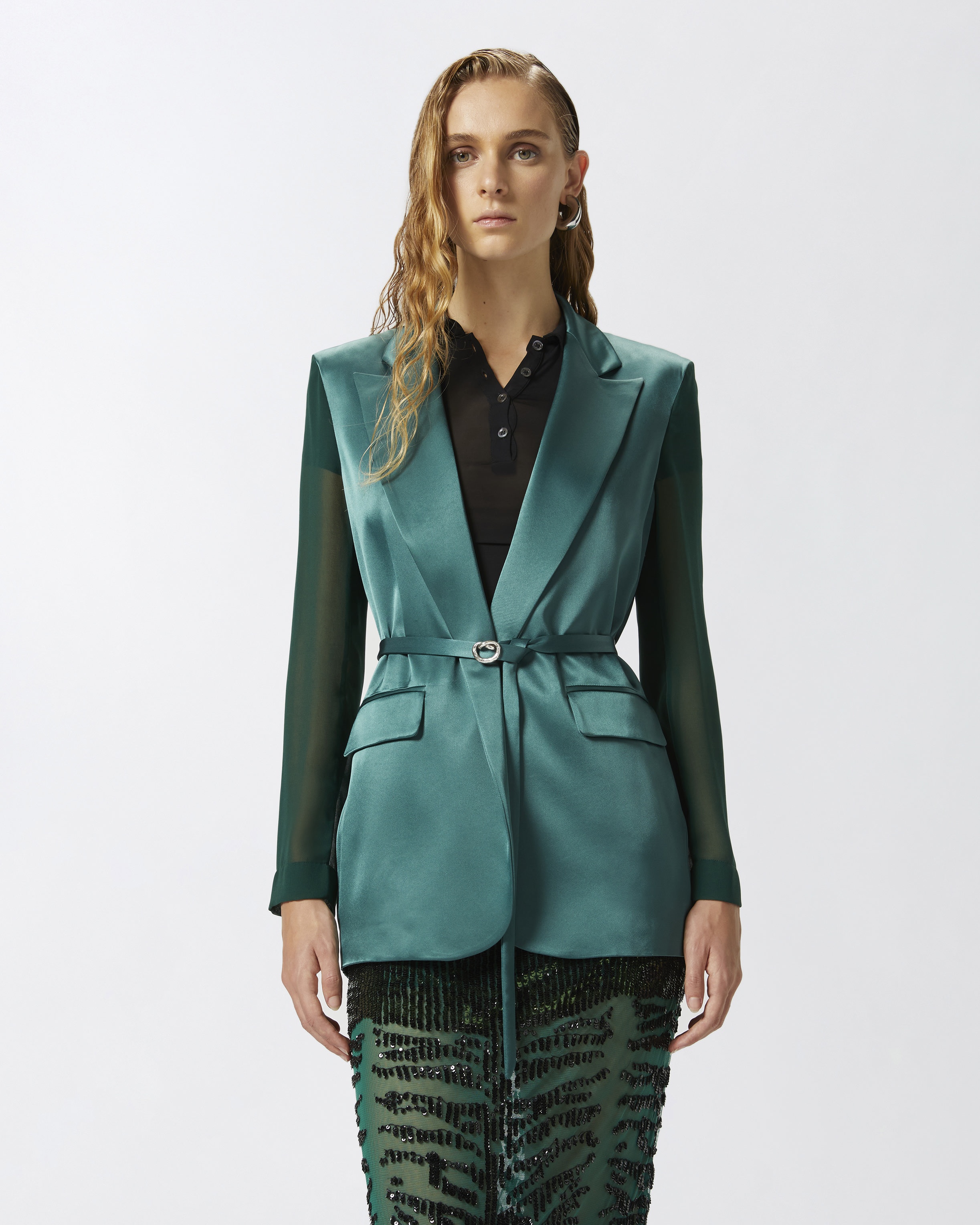 SHINY BLAZER WITH TRANSPARENT SLEEVES - 2