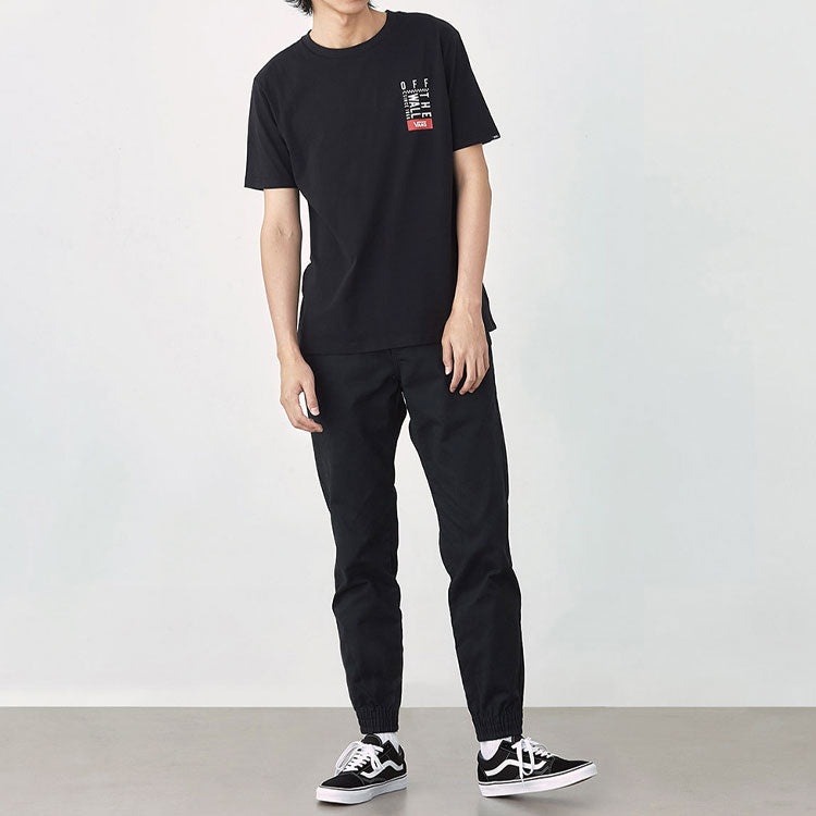 Men's Vans Logo Alphabet Printing Round Neck Short Sleeve Black VN0A4P4CBLK - 3