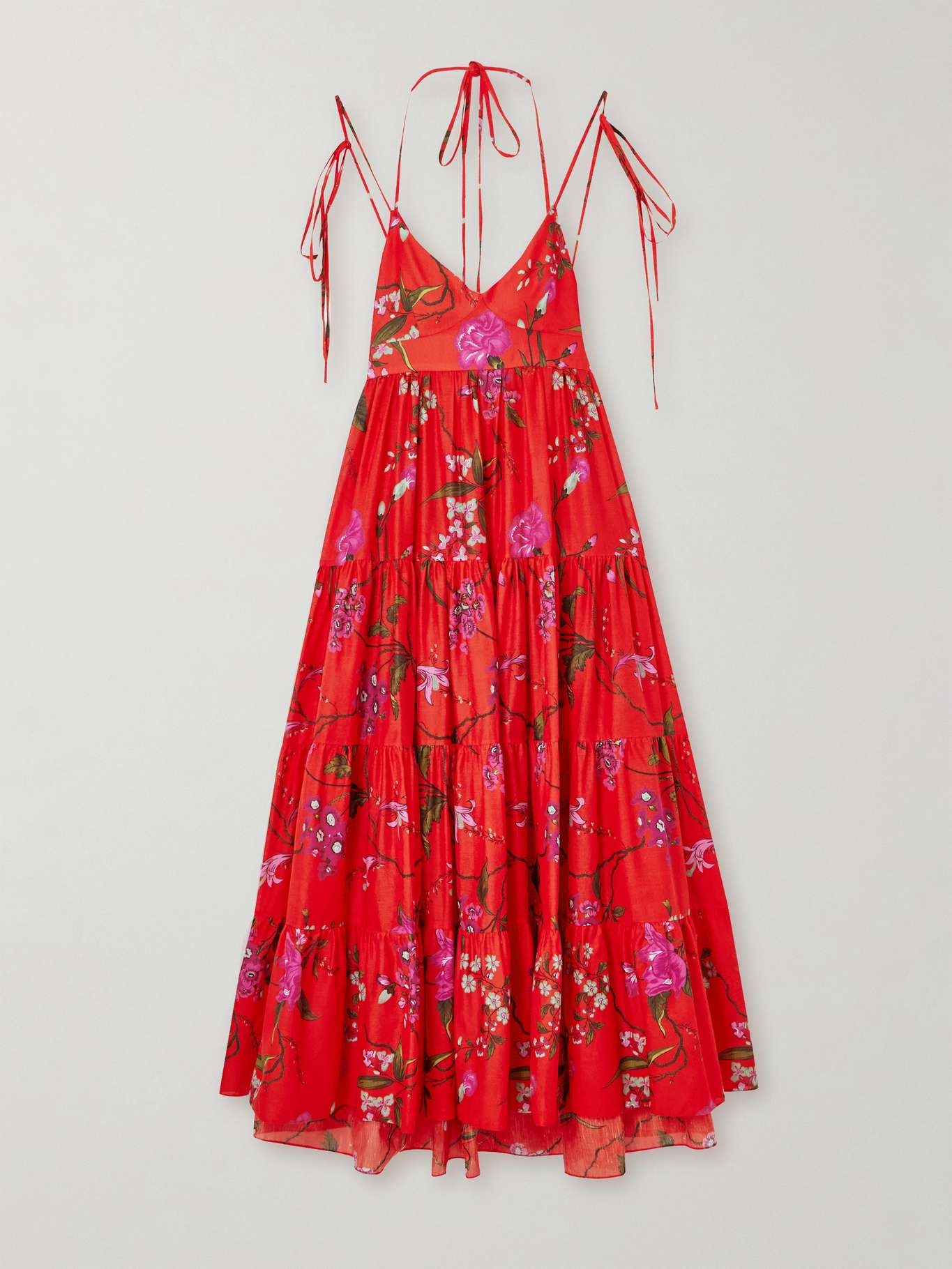 Floral-print tiered cotton-poplin maxi dress - 1