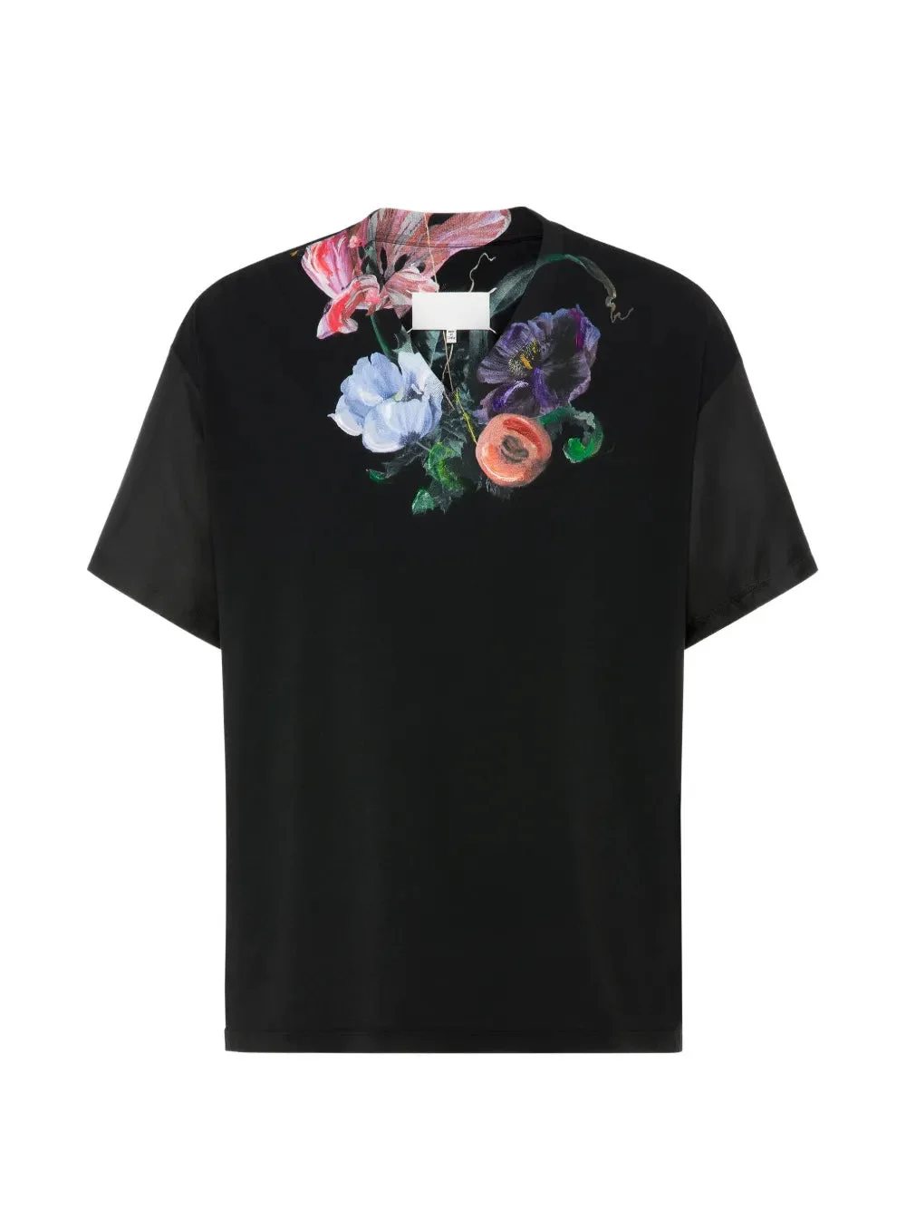 PAINTED FLORAL T-SHIRT - BLACK - 1