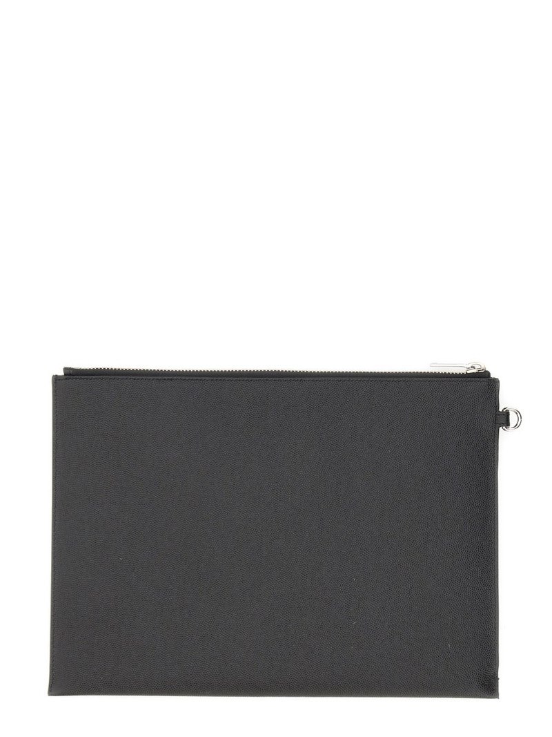 SAINT LAURENT PORTA TABLET CON ZIP IN PELLE GOFFRATA GRAIN DE POUDRE outlook