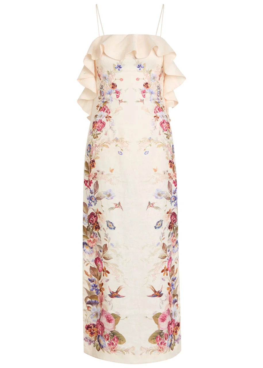 Zimmermann Patience Ruffled Floral Linen Midi Dress - 1