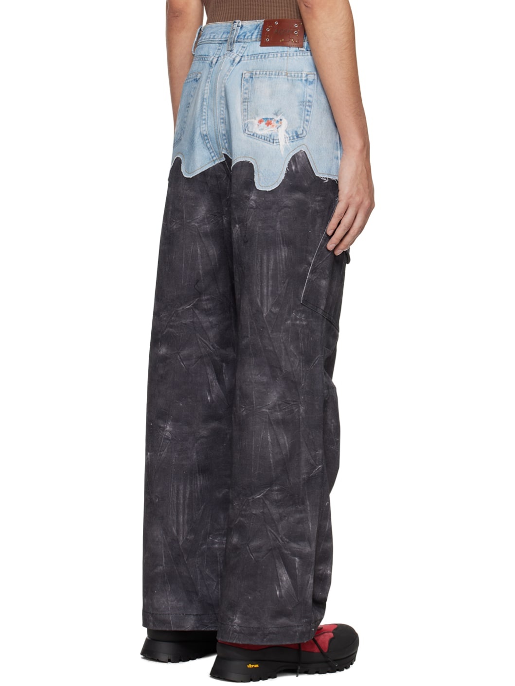 Blue & Black Printed Denim Cargo Pants - 3