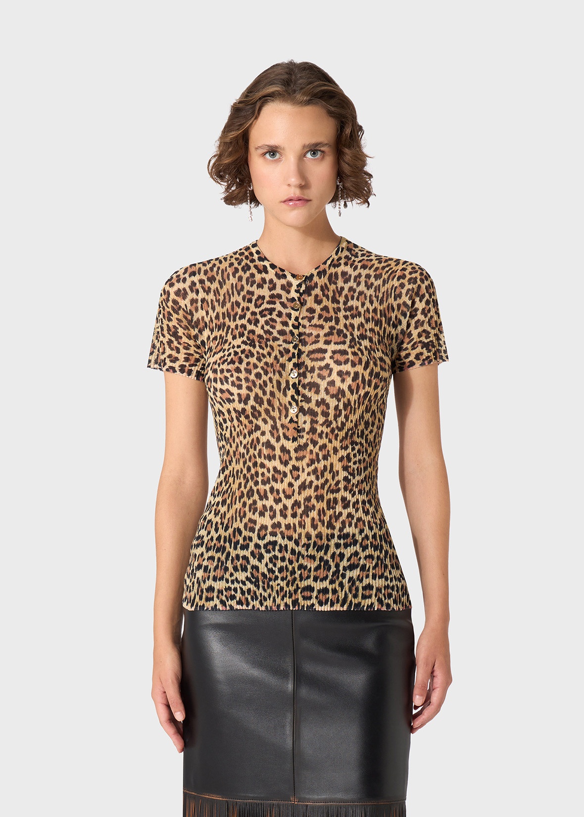SHORT SLEEVE RIBBED TOP WITH ANIMALIER PRINT - 3
