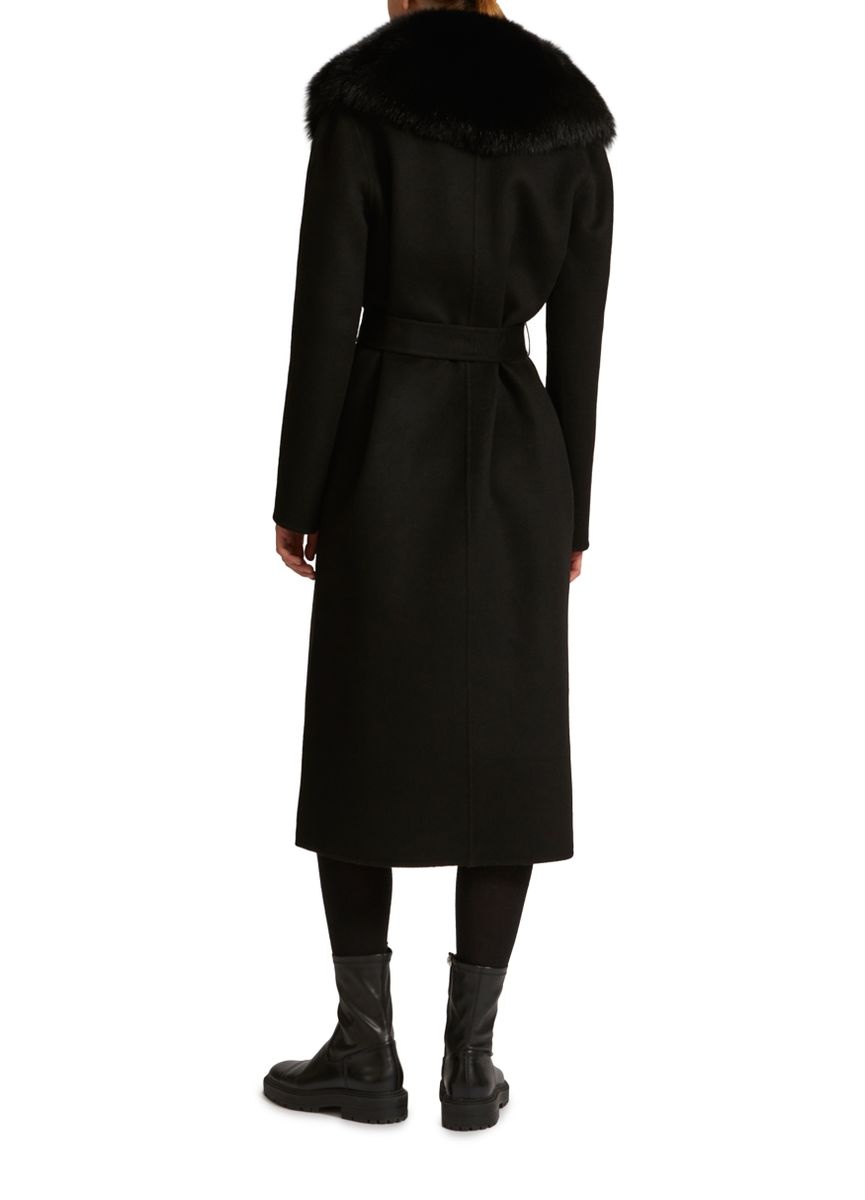 Belted cashmere coat with fox fur collar and lapels - 3