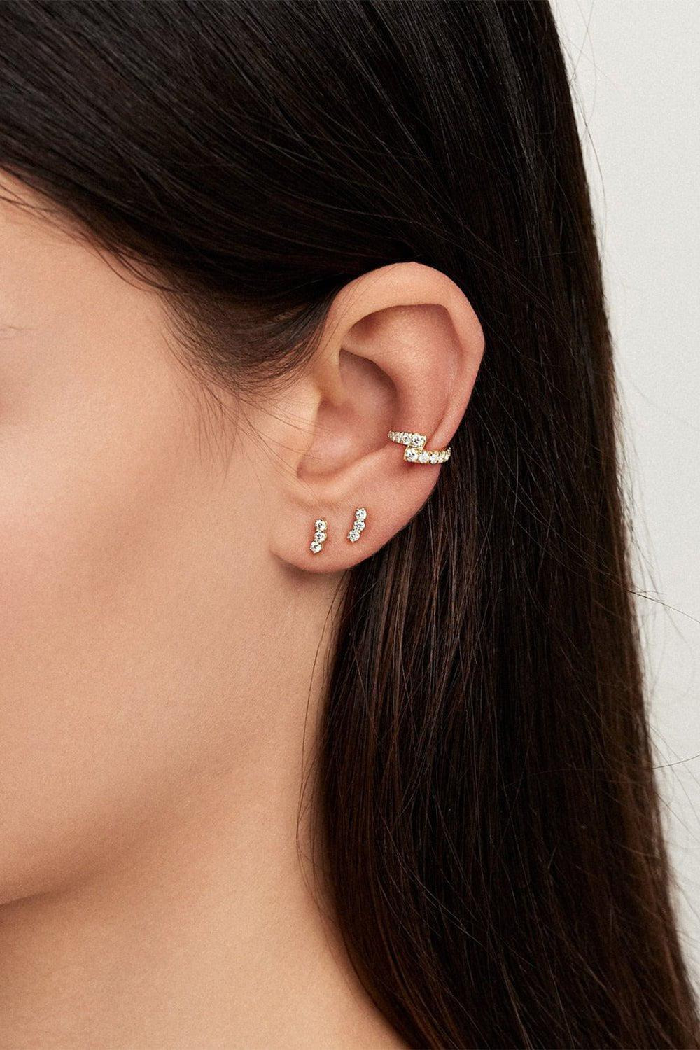 Mini Aria Diamond Triplet Stud Earrings - Yellow Gold - 2