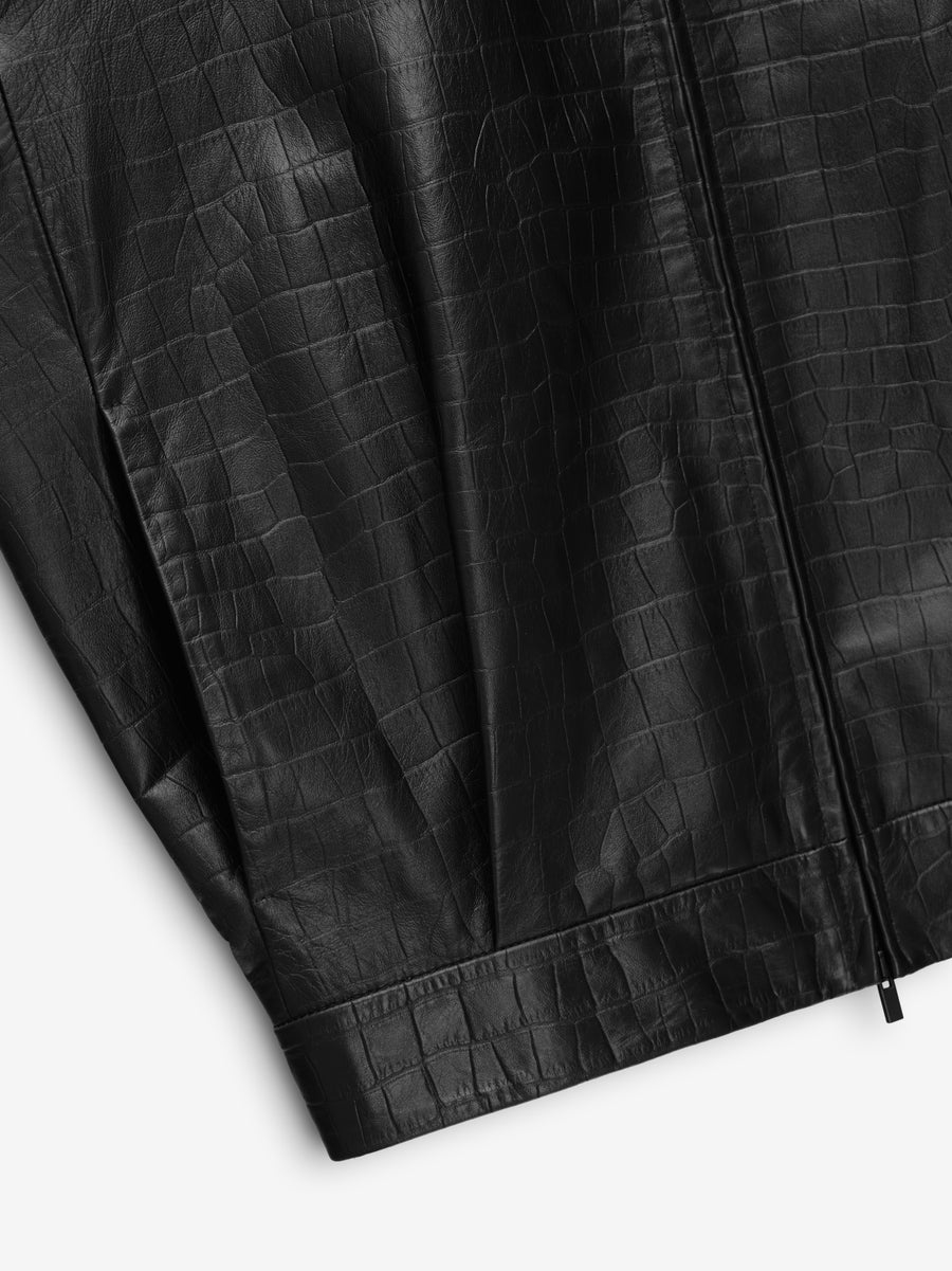 Crocodile Embossed Leather Jacket - 4
