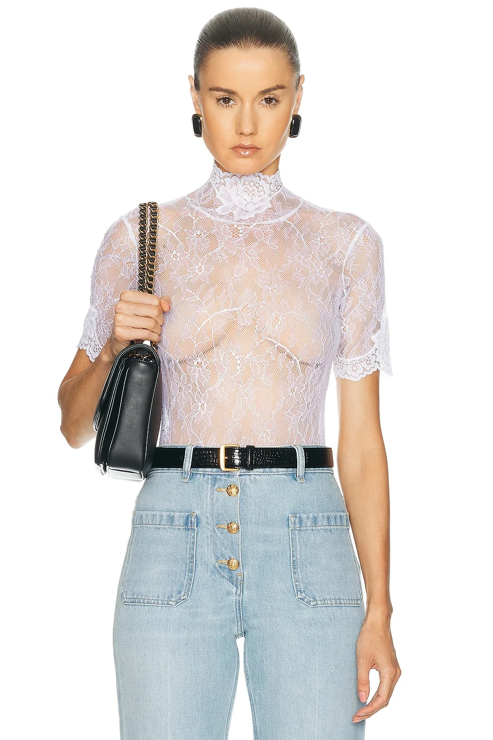 Lace Jersey Bodysuit Top - 1