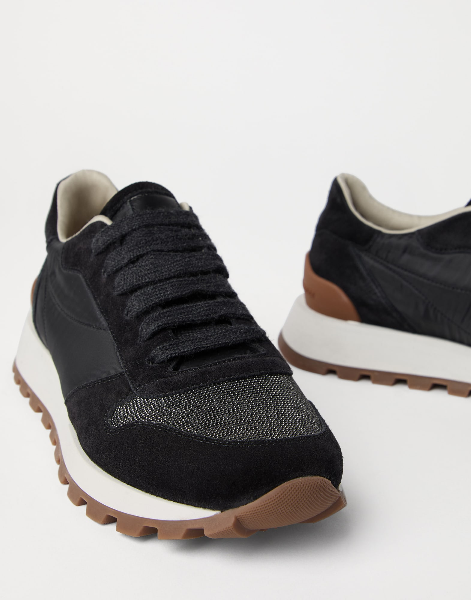 Suede and techno fabric runners with precious toe - 3