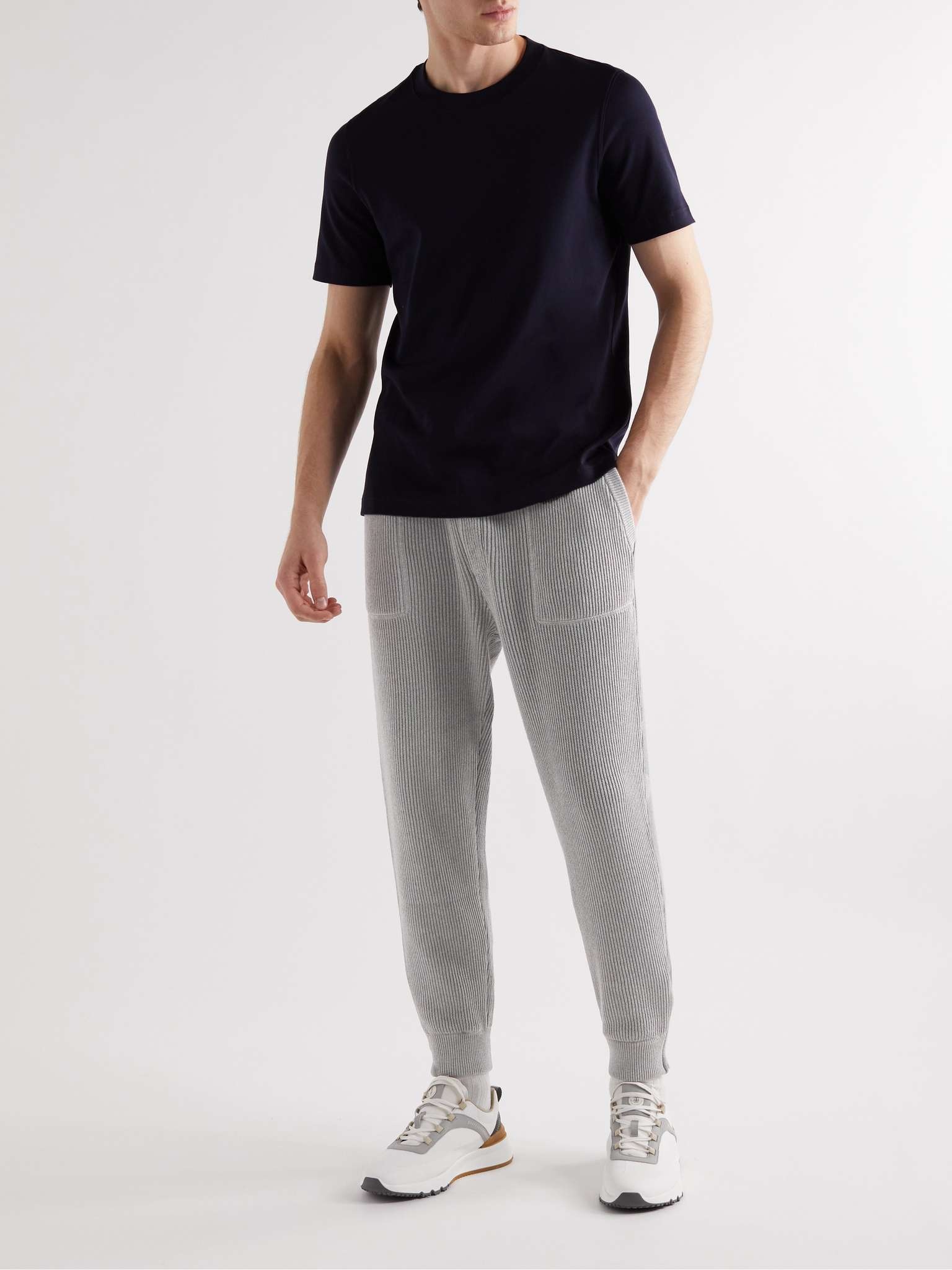 Brunello Cucinelli Tapered Ribbed Cotton Sweatpants