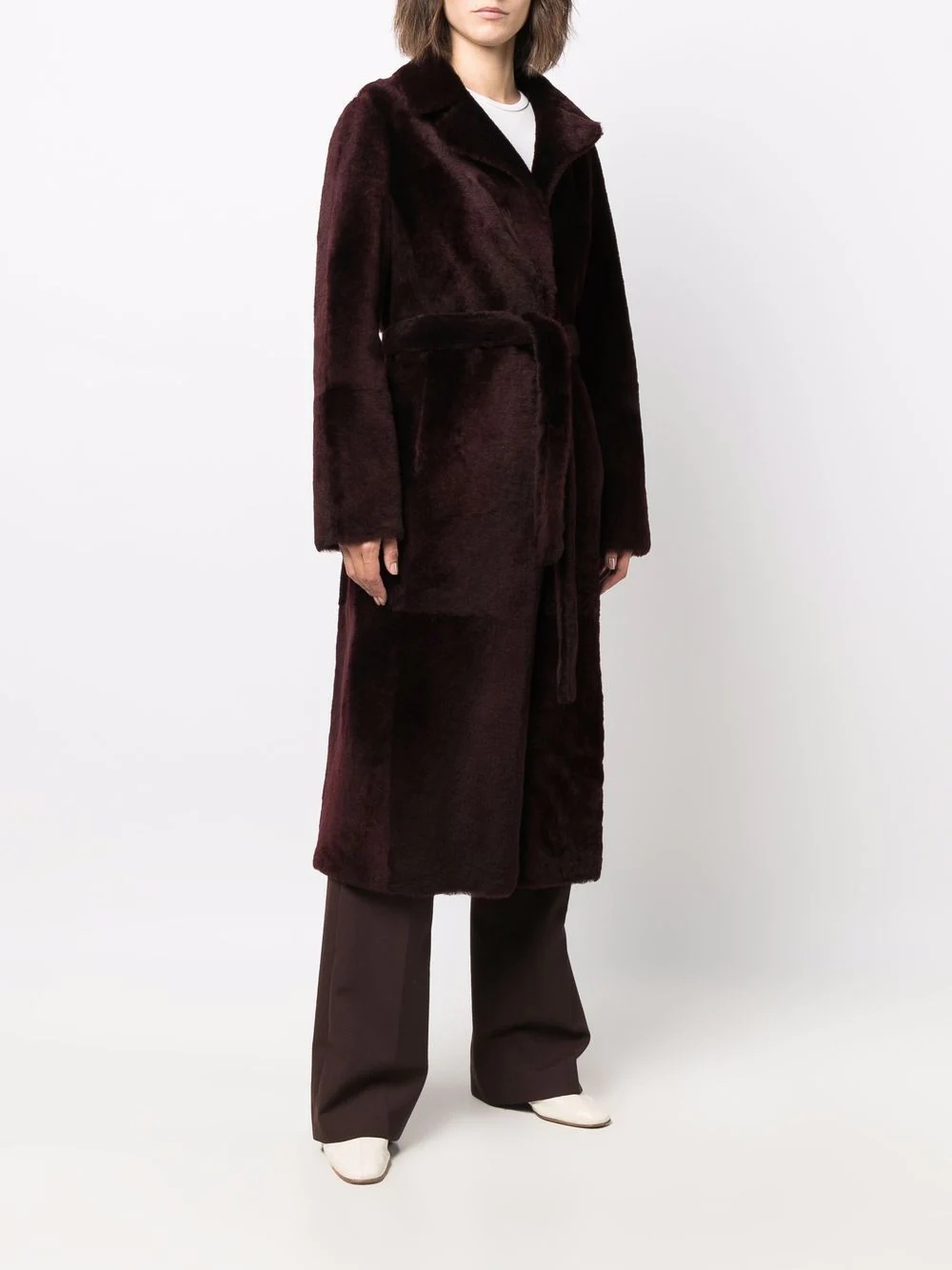 long belted shearling coat - 3