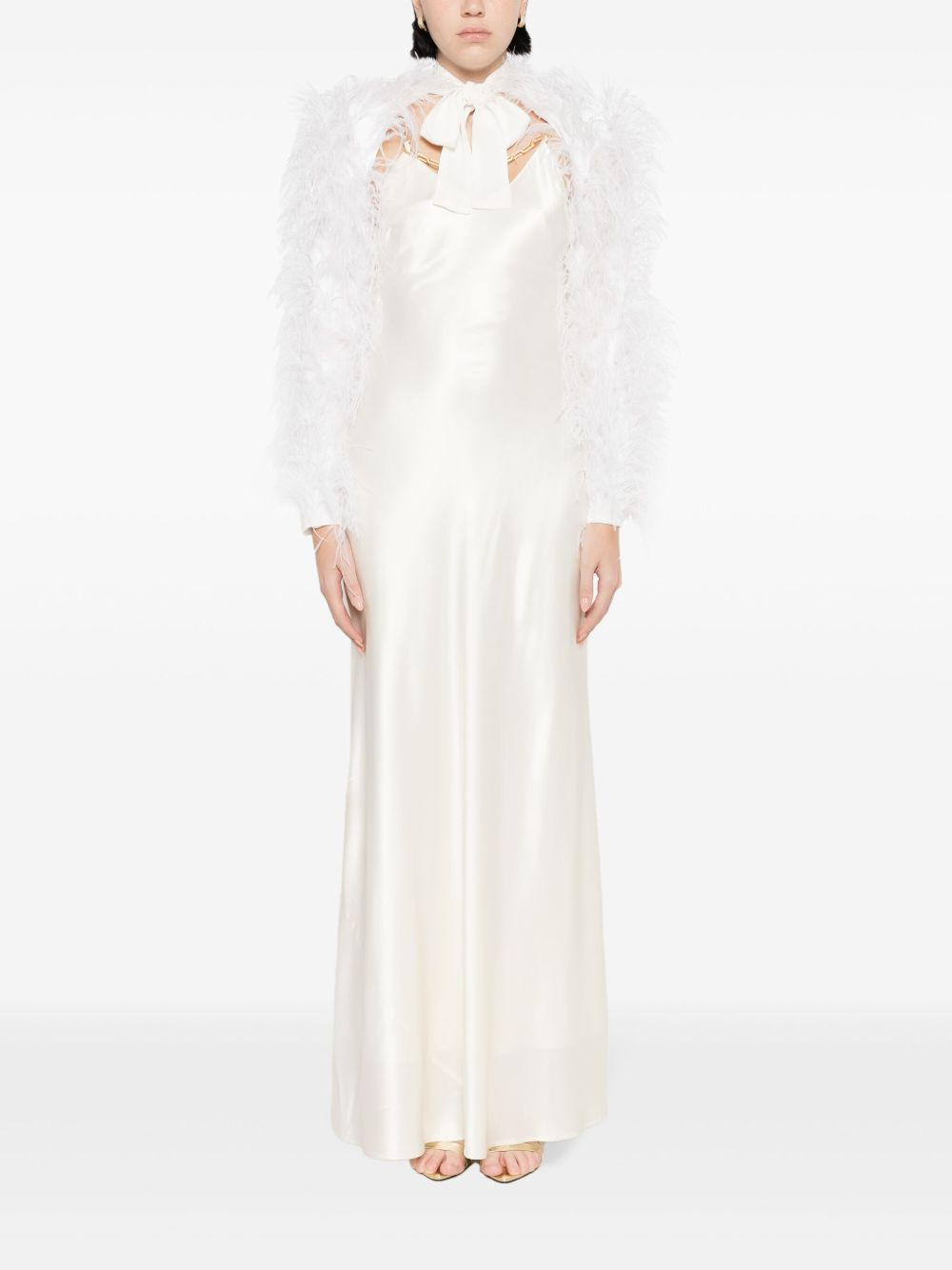 Audrey feather-trim bolero jacket - 2