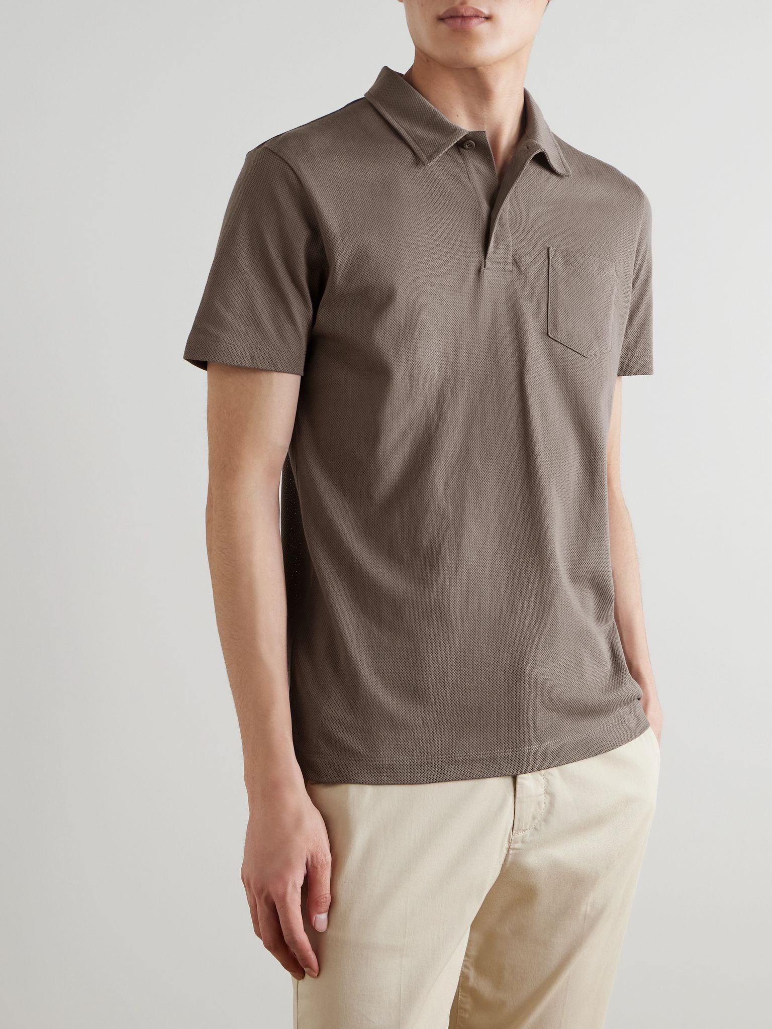 Riviera Cotton-Mesh Polo Shirt Brown - 3
