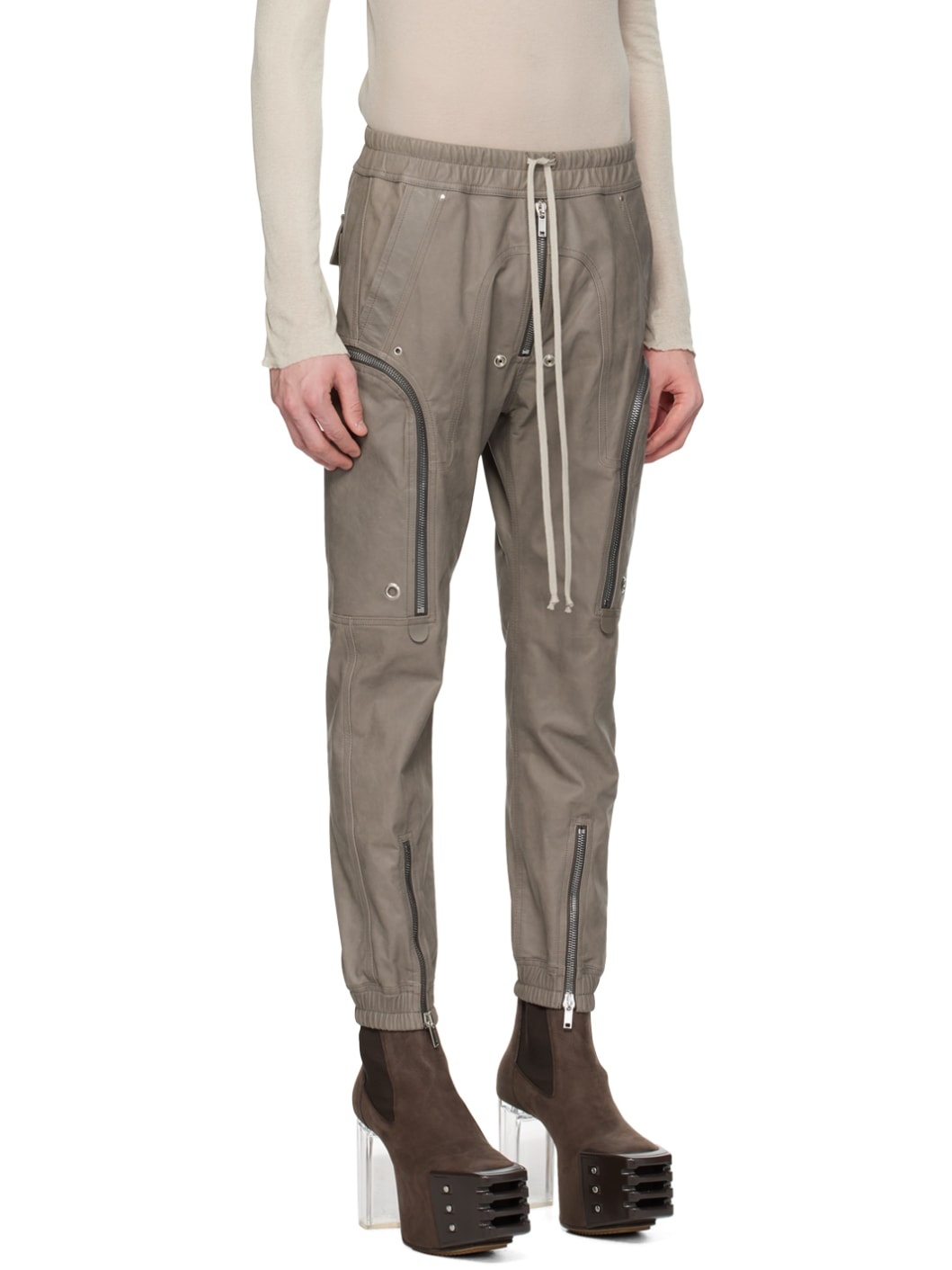 Gray Bauhaus Leather Cargo Pants - 2