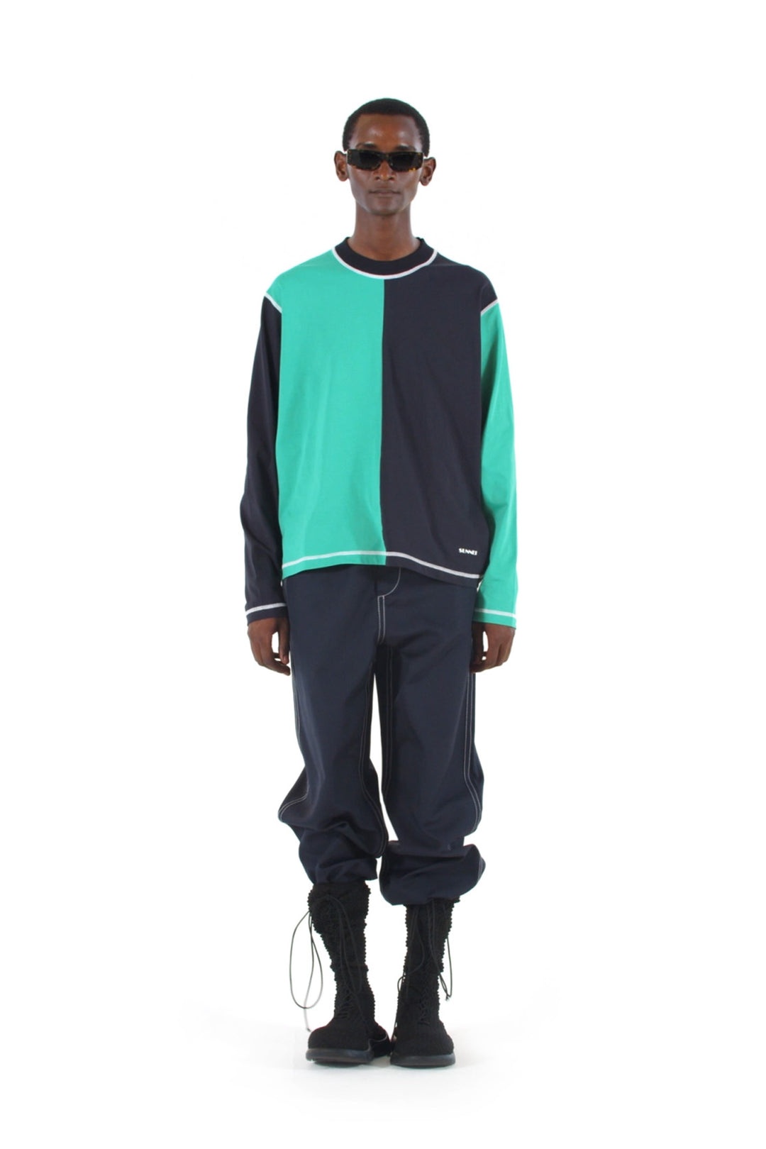 PANEL LONGSLEEVE T-SHIRT / fern / green & midnight blue - 1