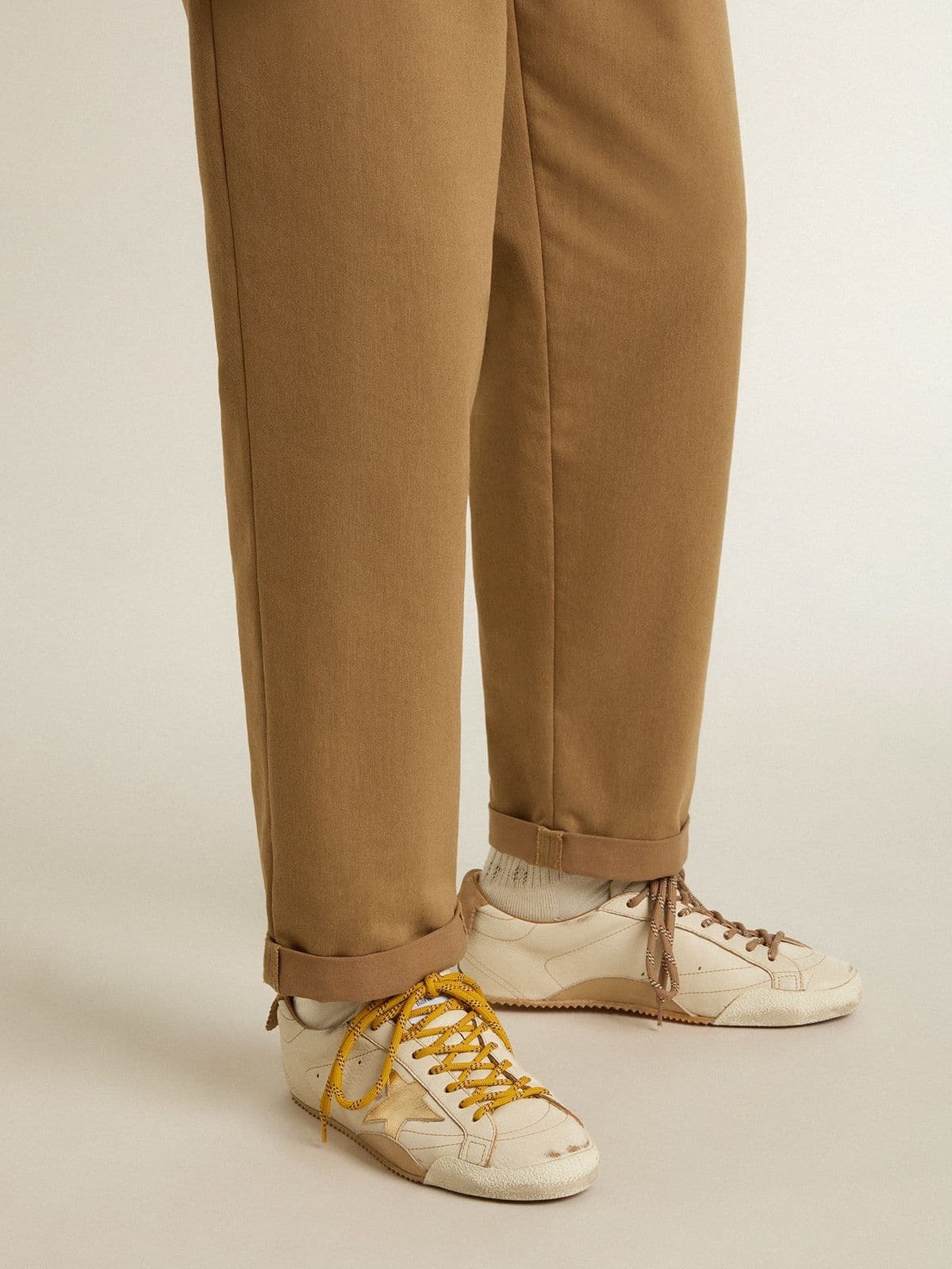Men's True-Star in white nappa leather with gold foiled leather star and beige suede heel tab - 3