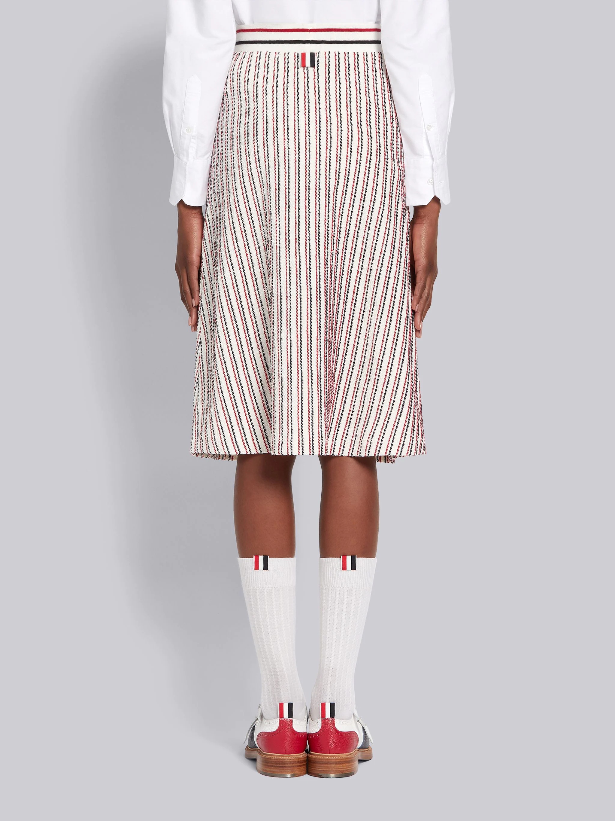 Multicolor Textured Cotton Tweed Multicolor Stripe Flared Skirt - 3