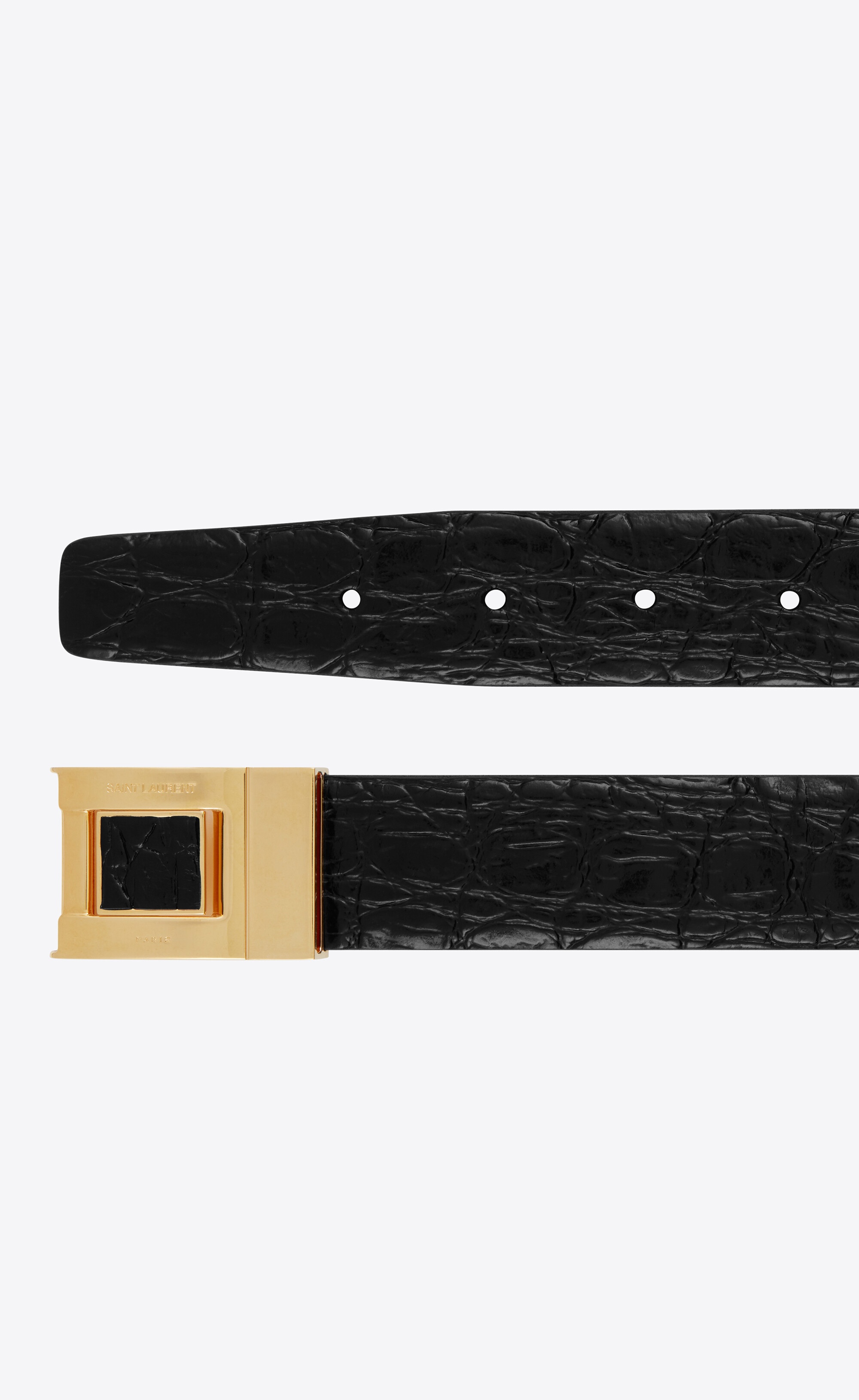 saint laurent square buckle belt in crocodile-embossed leather - 2