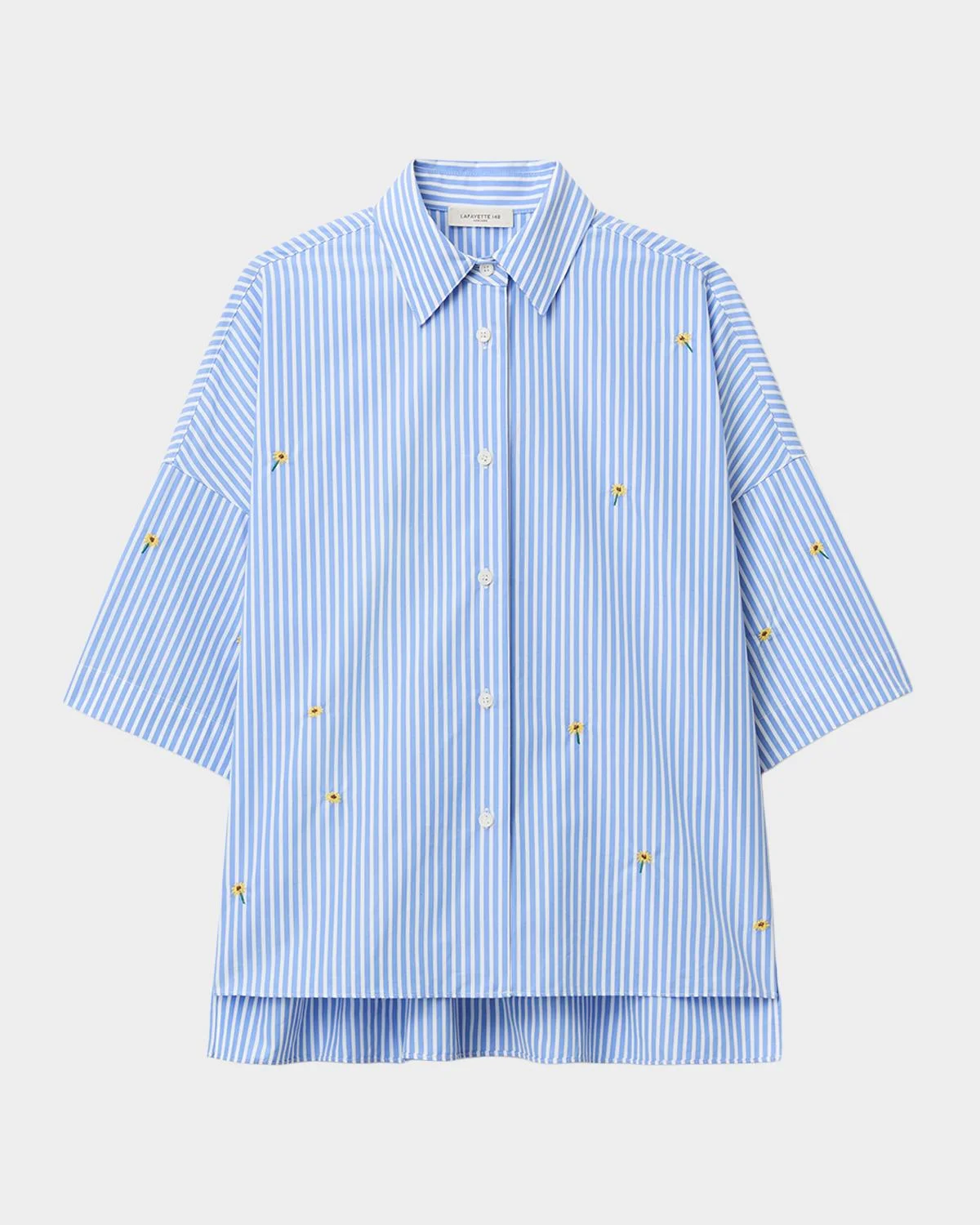 Striped Floral-Embroidered Cotton Shirt - 1