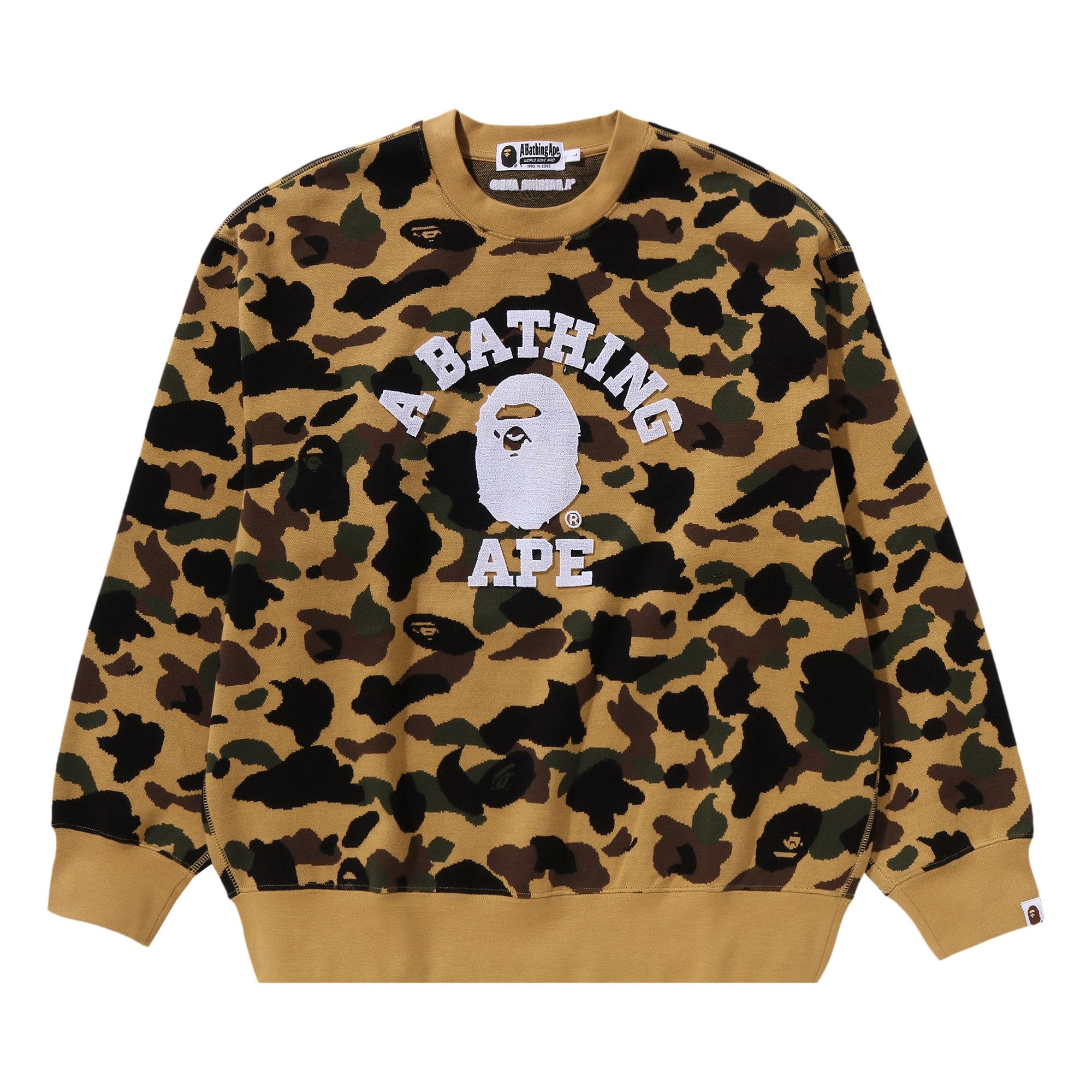 BAPE 1st Camo Jacquard College Relax Fit Crewneck Sweatshirt 'Yellow' - 1