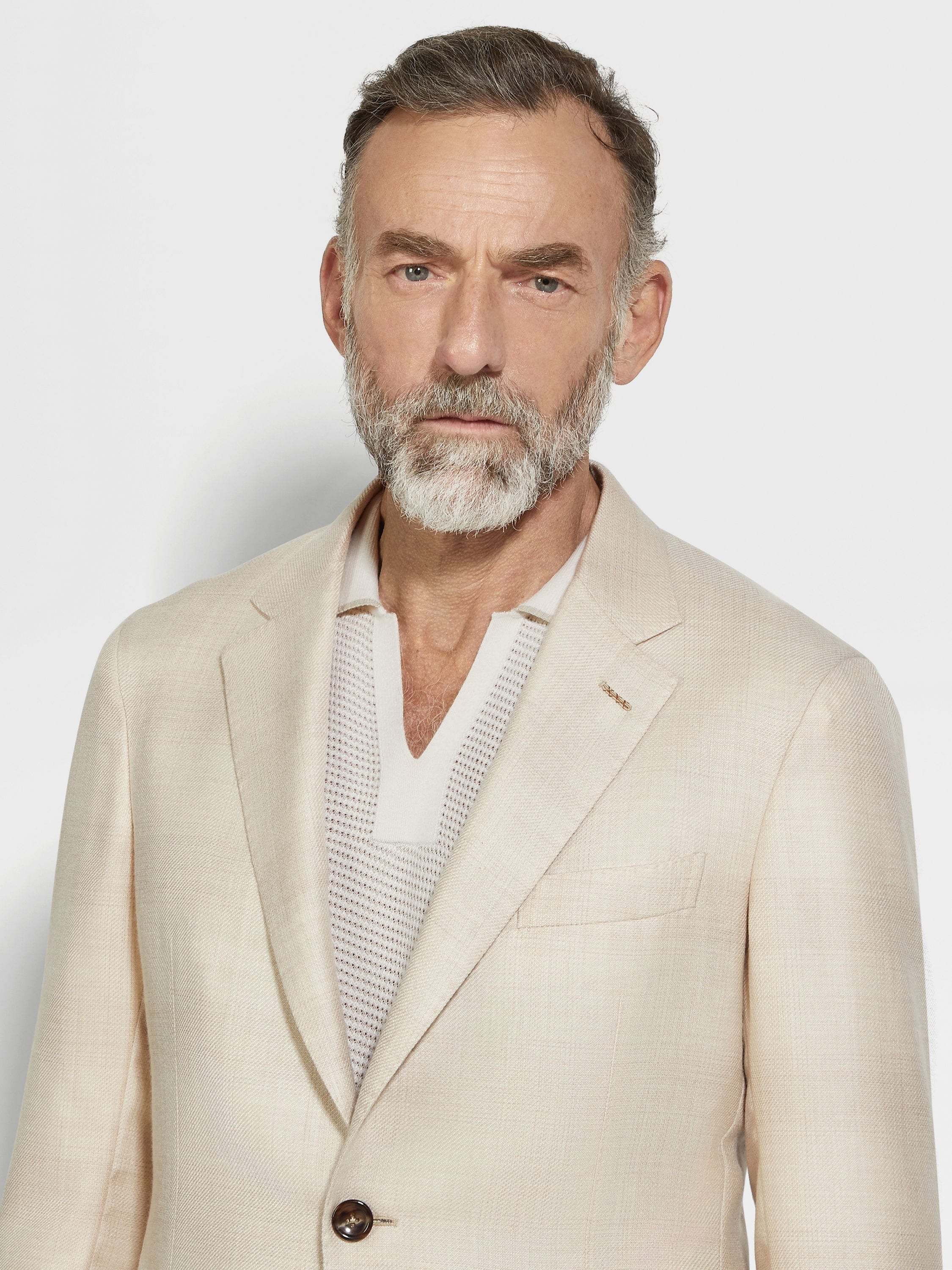 LIGHT BEIGE AND LIGHT TAUPE CASHMERE AND SILK JACKET - 3