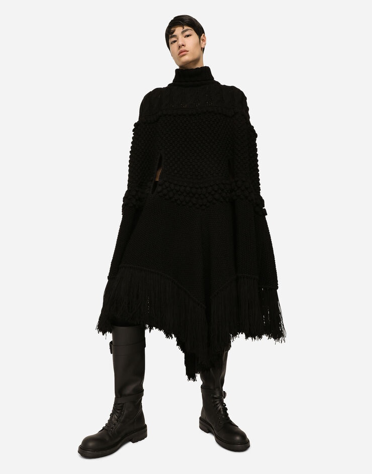 High-necked wool patchwork knit cape - 6