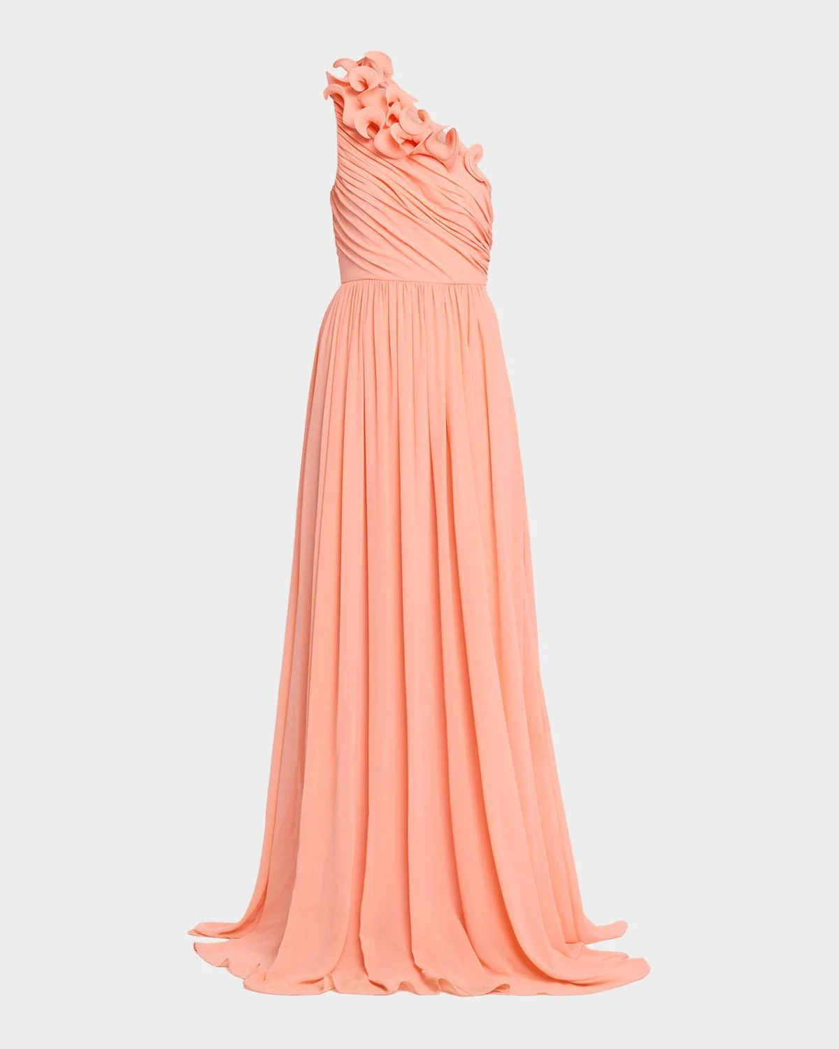 Pleated One-Shoulder Georgette Gown - 1