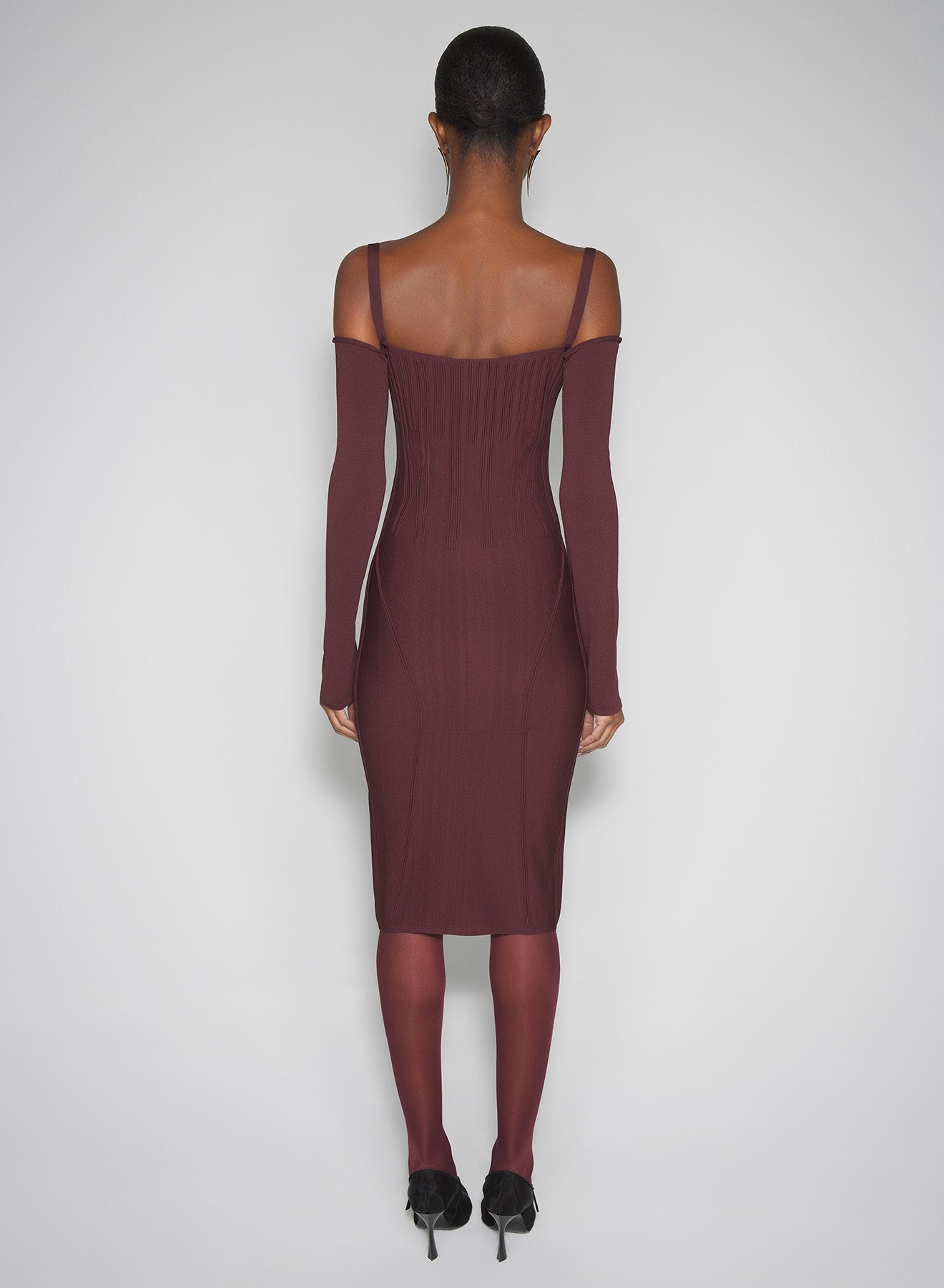 burgundy boning detail knit dress - 3