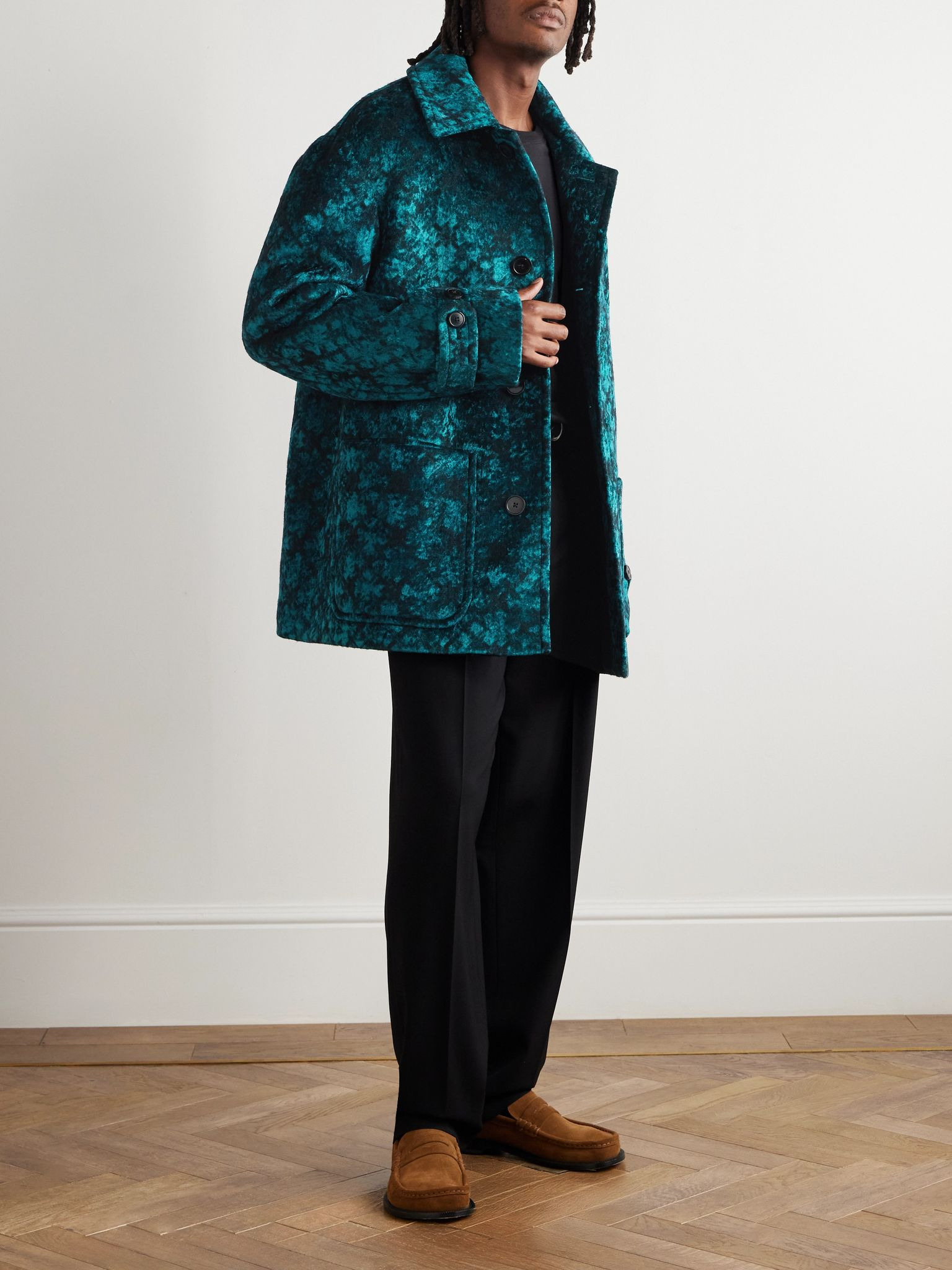 Oversized Jacquard-Velvet Coat Green - 2