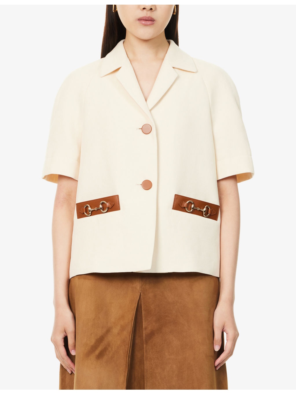 Horsebit Short-Sleeves Linen Jacket - 3