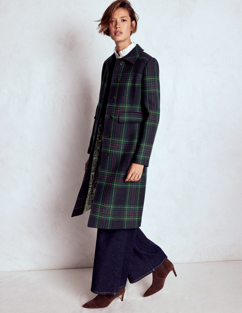 St Albans Fitted Coat-Navy & Green Tonal Check 5
