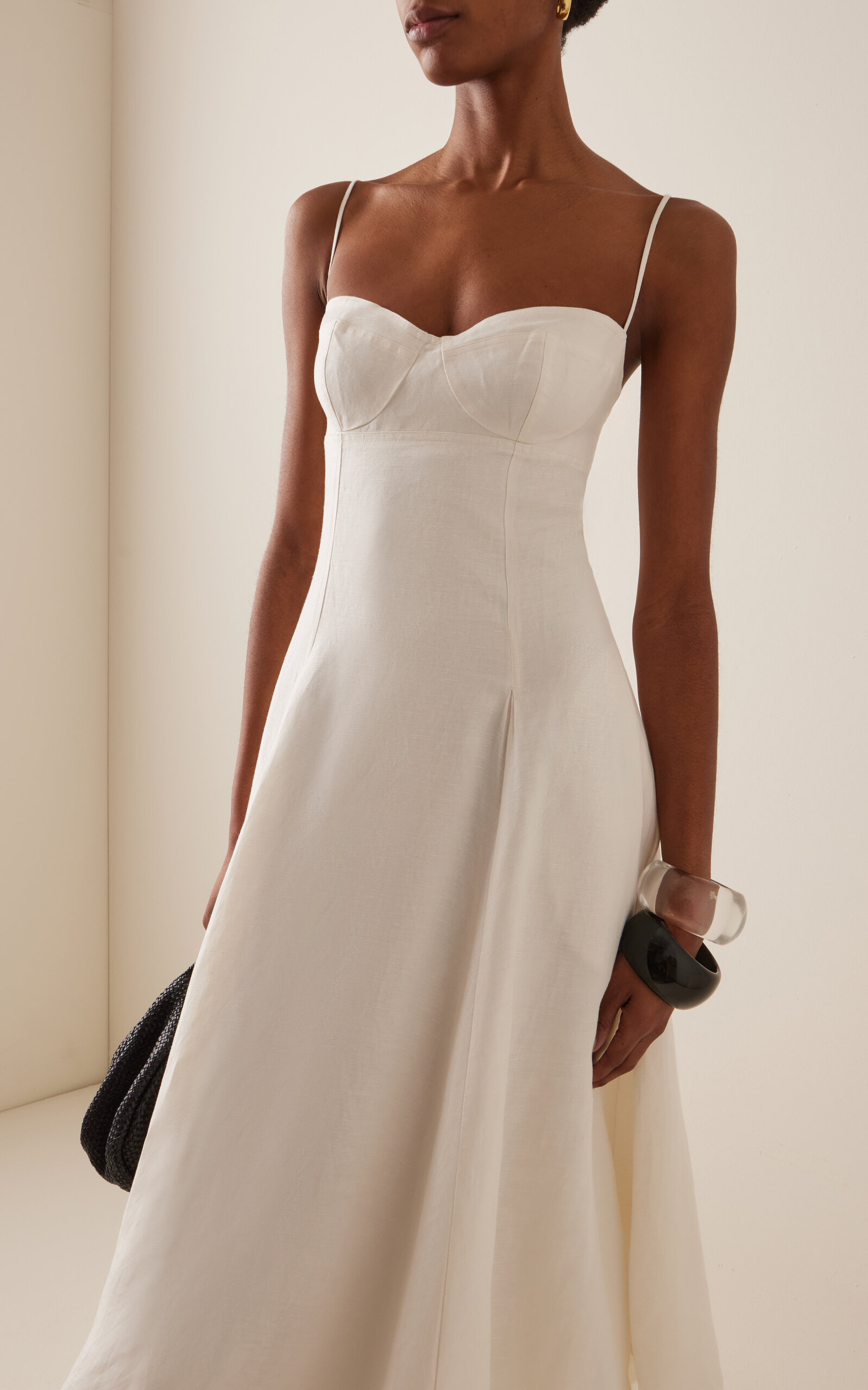 Analise Linen-Blend Bustier Midi Dress white - 3